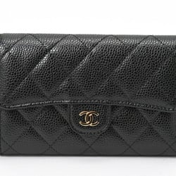 CHANEL Matelasse Medium Flap Wallet Tri-fold AP0232 Caviar Skin Black S-156496