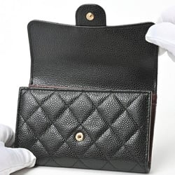 CHANEL Matelasse Medium Flap Wallet Tri-fold AP0232 Caviar Skin Black S-156496