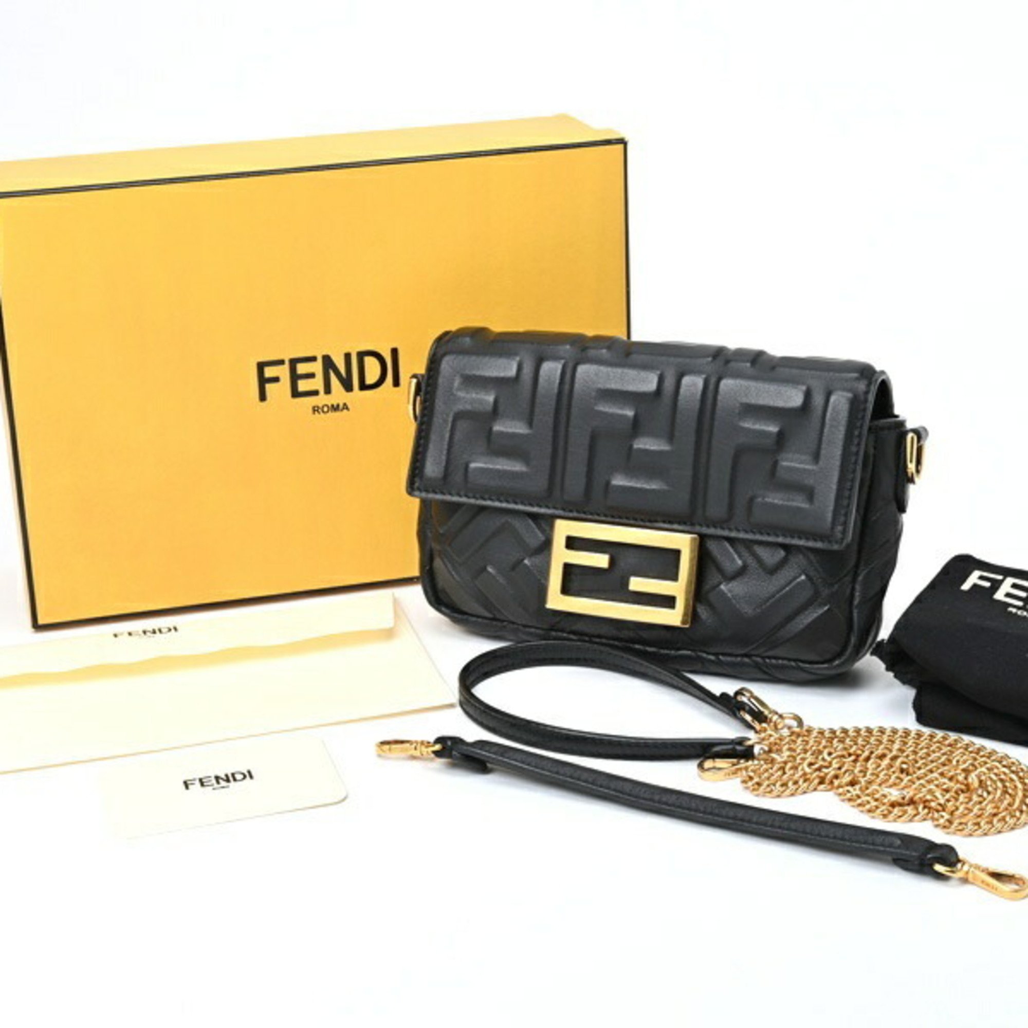 FENDI Baguette Black Leather Bag Small Mamma Bucket Shoulder 8BS017A72VF15ZW FF motif Nappa leather S-156414