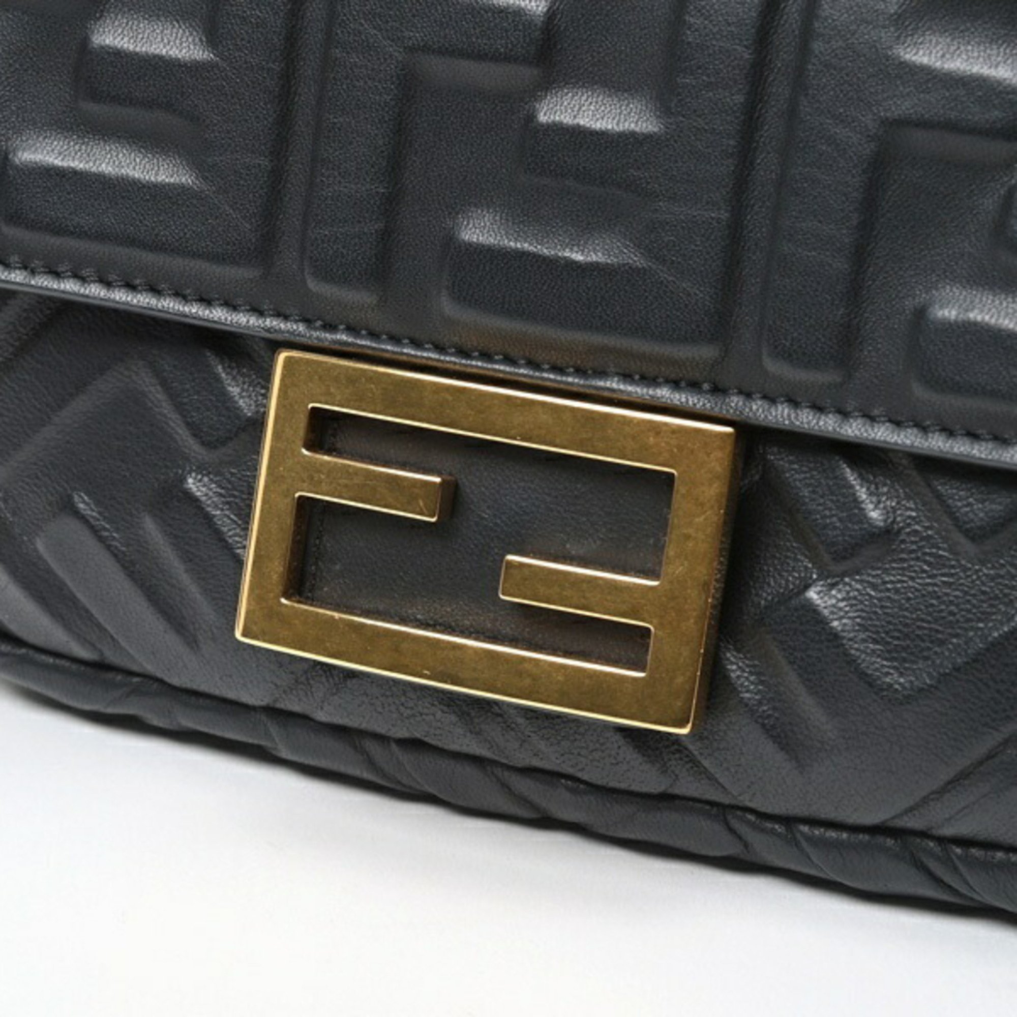 FENDI Baguette Black Leather Bag Small Mamma Bucket Shoulder 8BS017A72VF15ZW FF motif Nappa leather S-156414