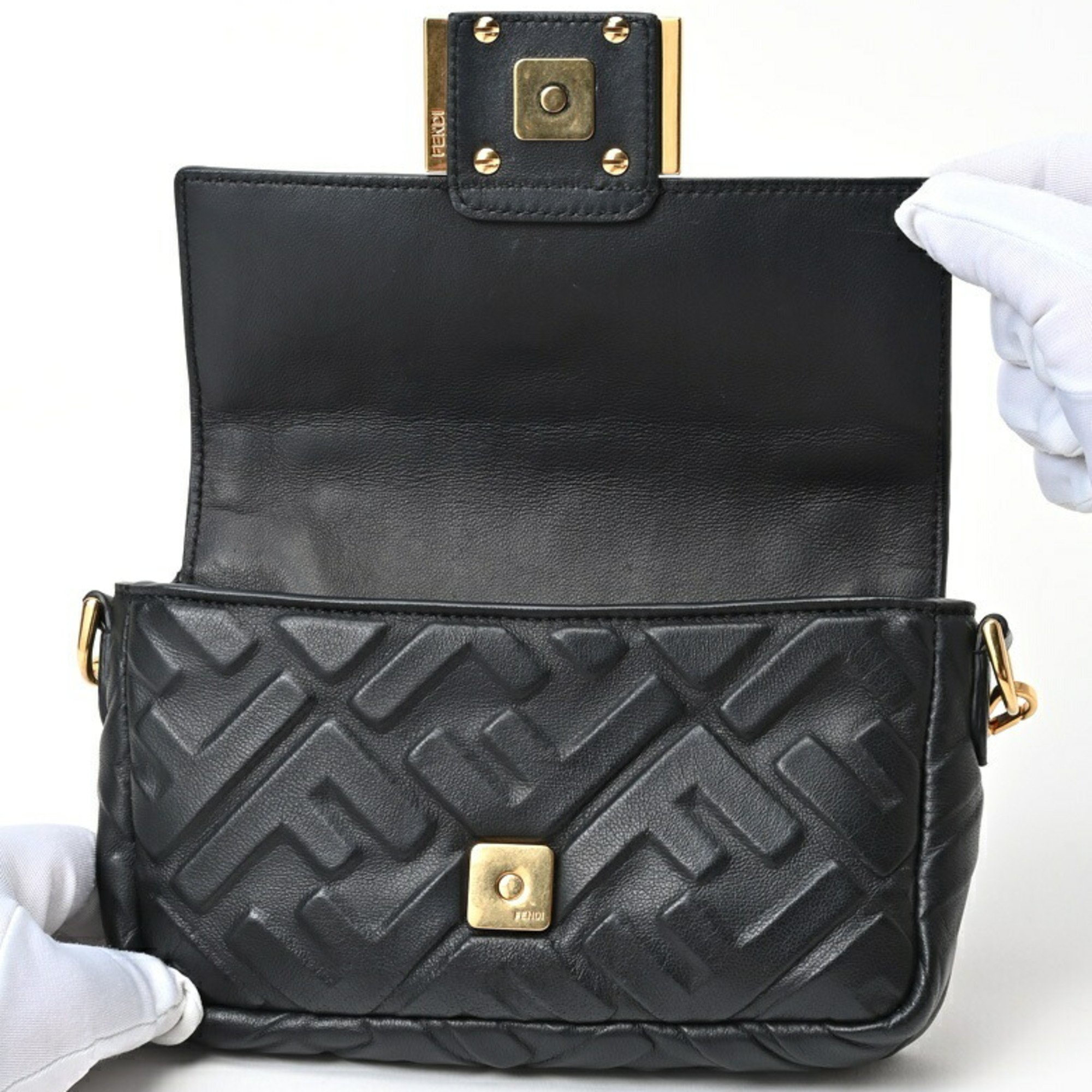 FENDI Baguette Black Leather Bag Small Mamma Bucket Shoulder 8BS017A72VF15ZW FF motif Nappa leather S-156414