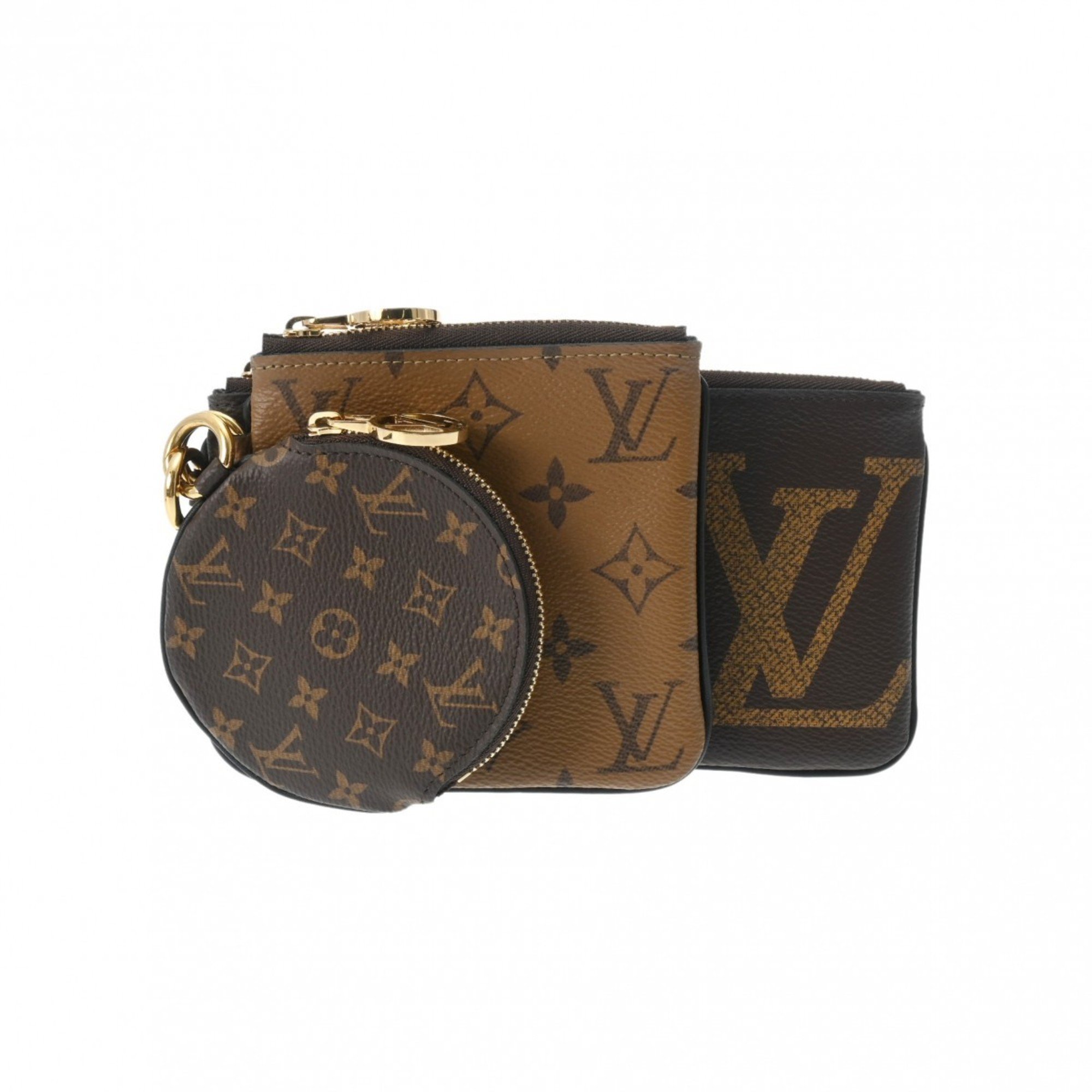 LOUIS VUITTON Louis Vuitton Monogram Reverse Giant Pochette Trio Brown/Camel M68756 Women's Canvas Pouch