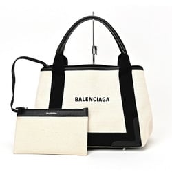 BALENCIAGA Navy Cabas S Tote Bag 339933 Canvas Leather Black S-156310