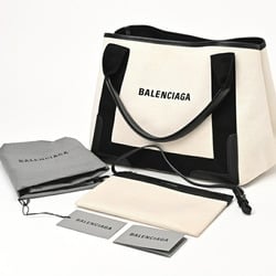 BALENCIAGA Navy Cabas S Tote Bag 339933 Canvas Leather Black S-156310