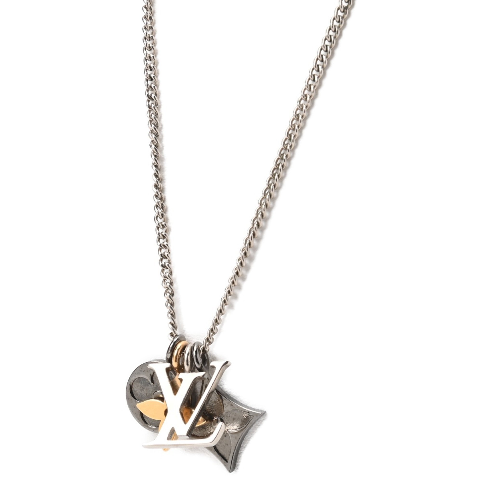 LOUIS VUITTON Pendant LV Instinct Necklace M00521 Chrome Metal Silver Gold S-156193