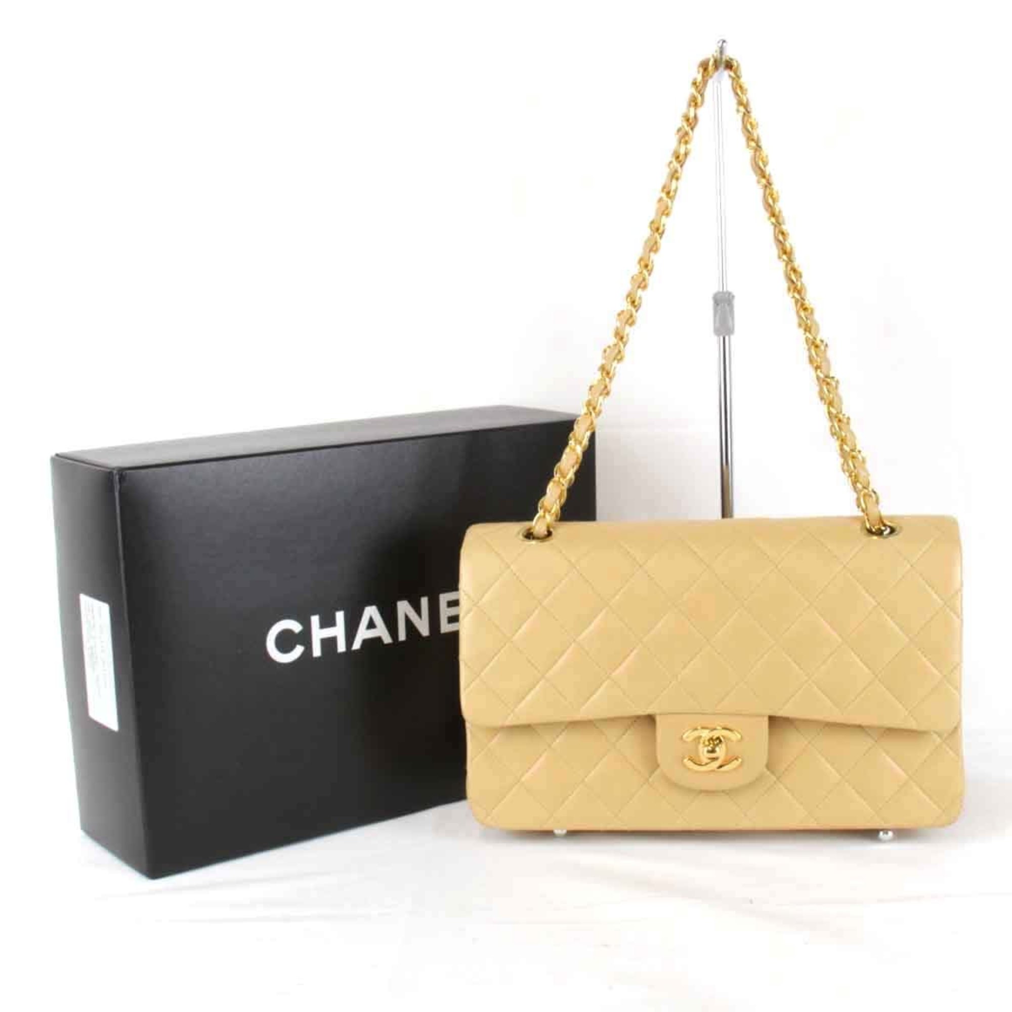 CHANEL Chanel Matelasse Chain Shoulder Bag Lambskin Beige Women's