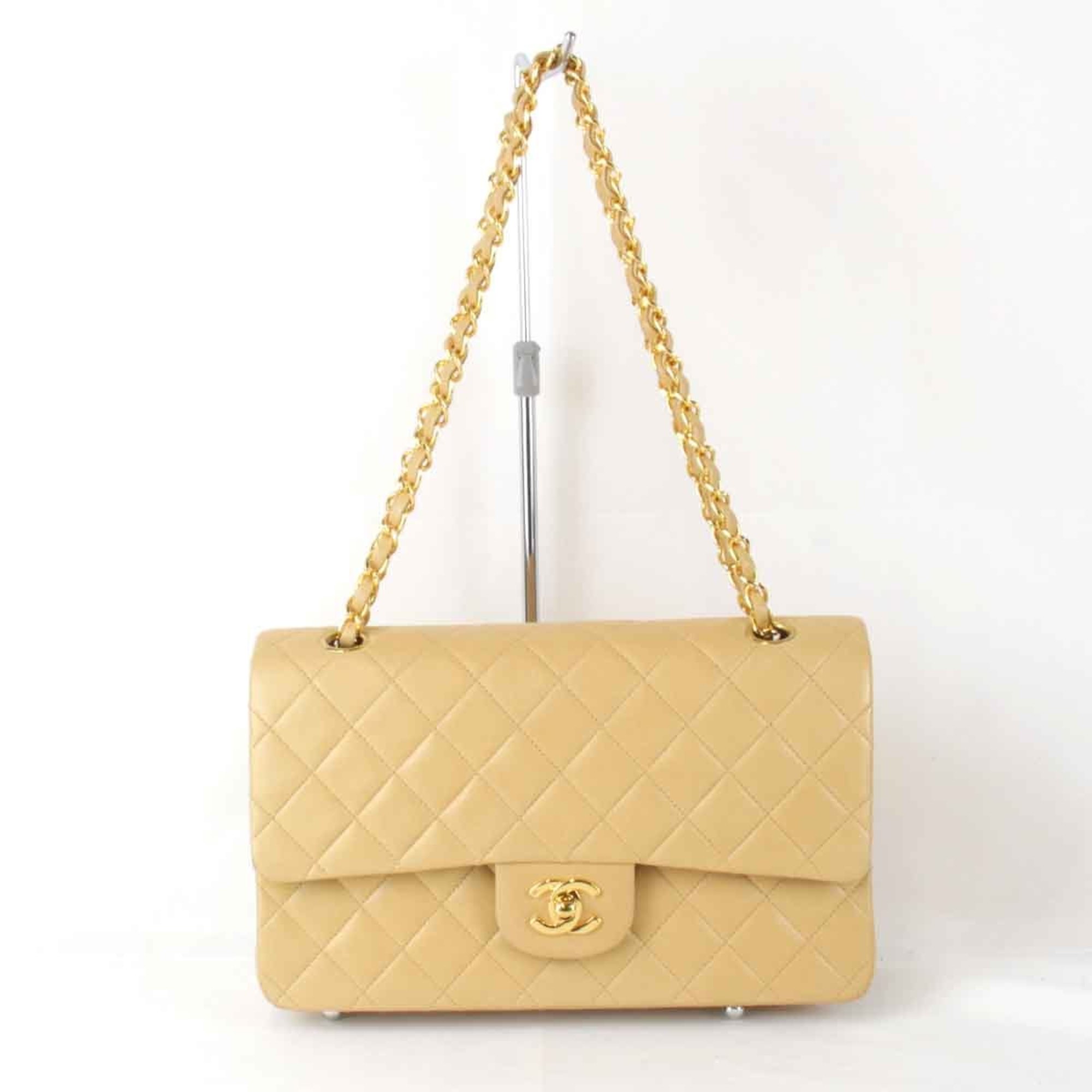 CHANEL Chanel Matelasse Chain Shoulder Bag Lambskin Beige Women's