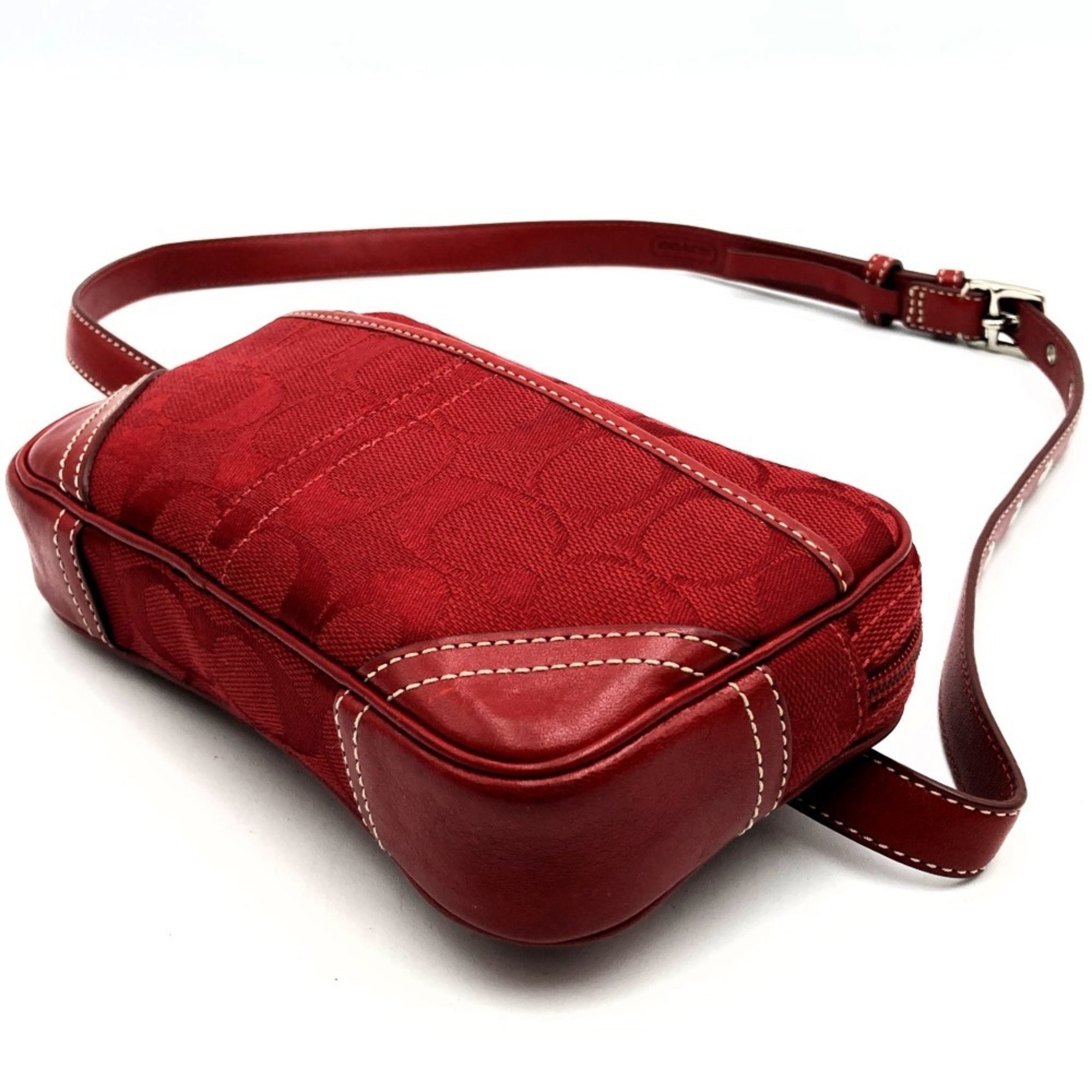 COACH Waist Pouch Body Bag Signature Canvas Leather Red Women's Fashion ITV567NDCZKZ