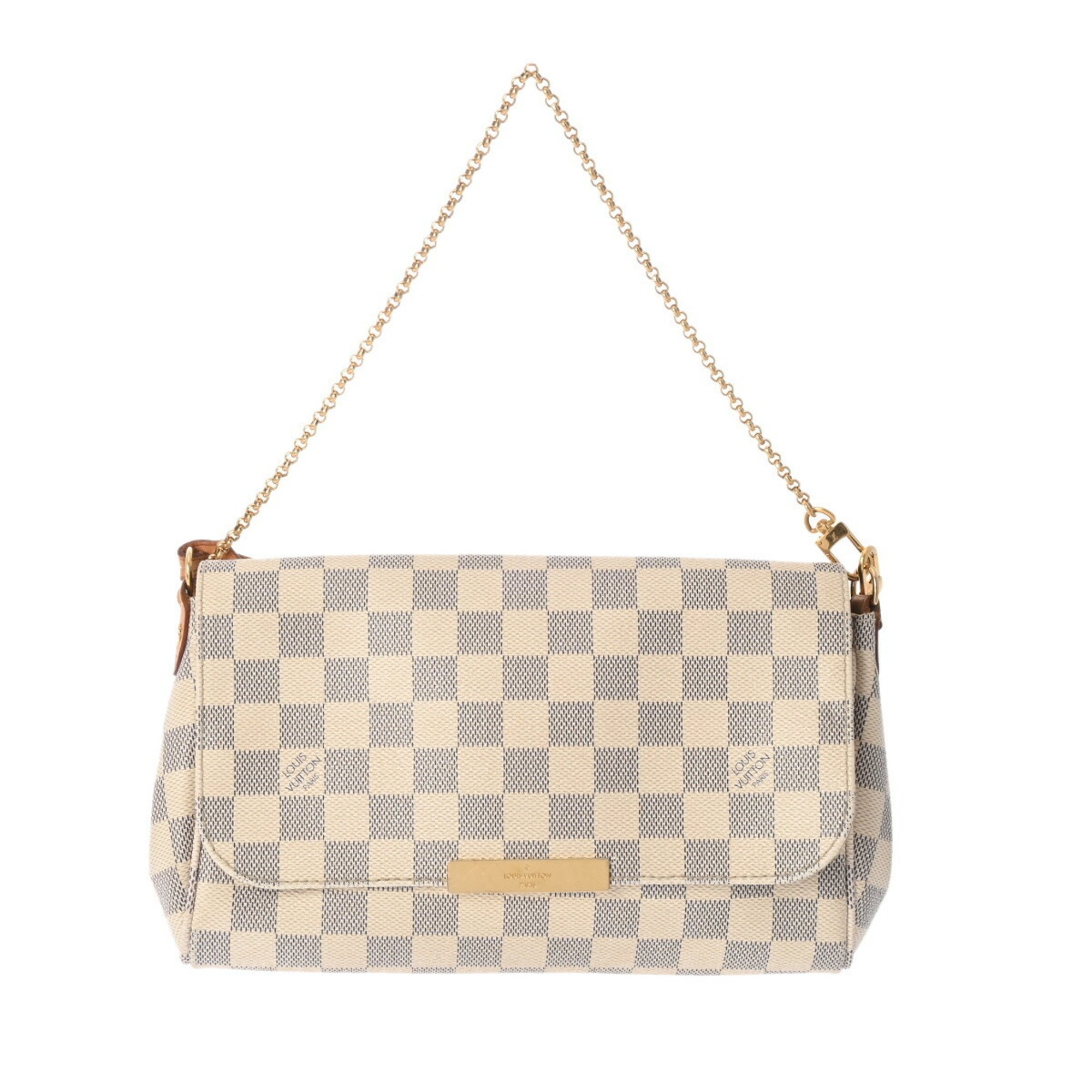 LOUIS VUITTON Damier Azur Favorite MM White N41275 Women's Canvas Shoulder Bag