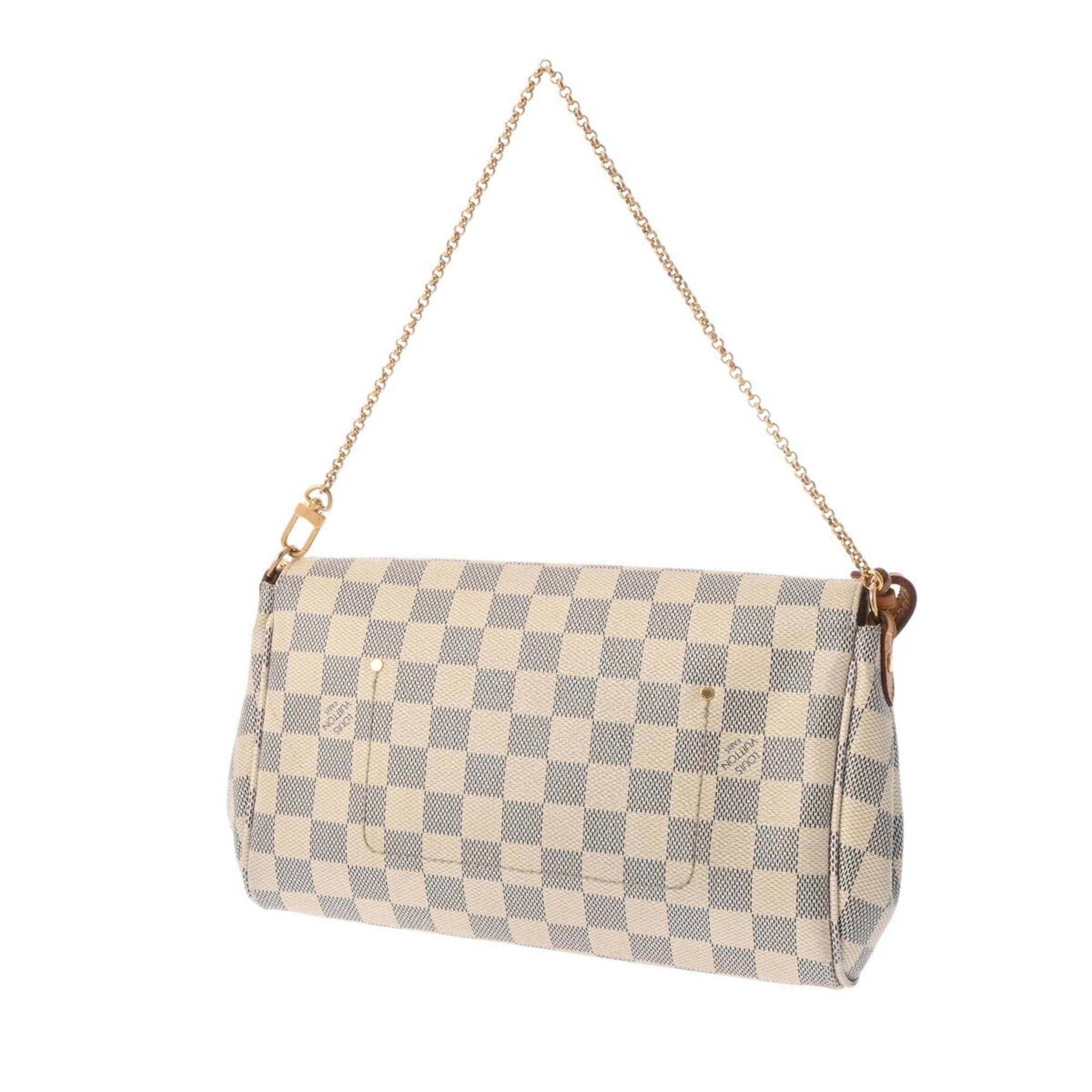 LOUIS VUITTON Damier Azur Favorite MM White N41275 Women's Canvas Shoulder Bag