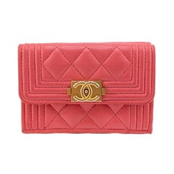 CHANEL Boy Chanel Coco Mark Tri-fold Wallet Pink Women's