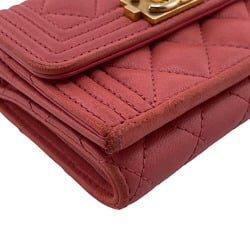 CHANEL Boy Chanel Coco Mark Tri-fold Wallet Pink Women's