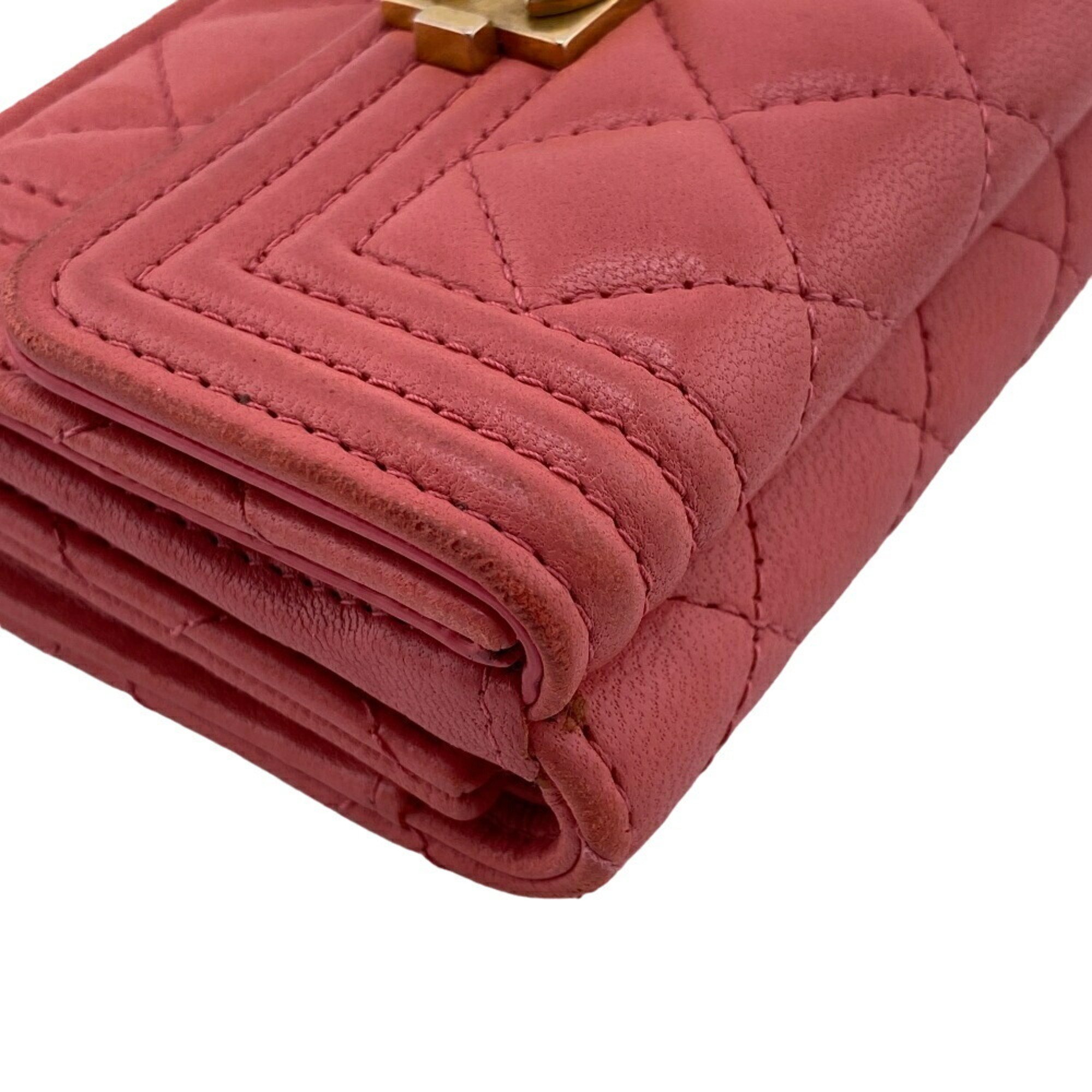 CHANEL Boy Chanel Coco Mark Tri-fold Wallet Pink Women's