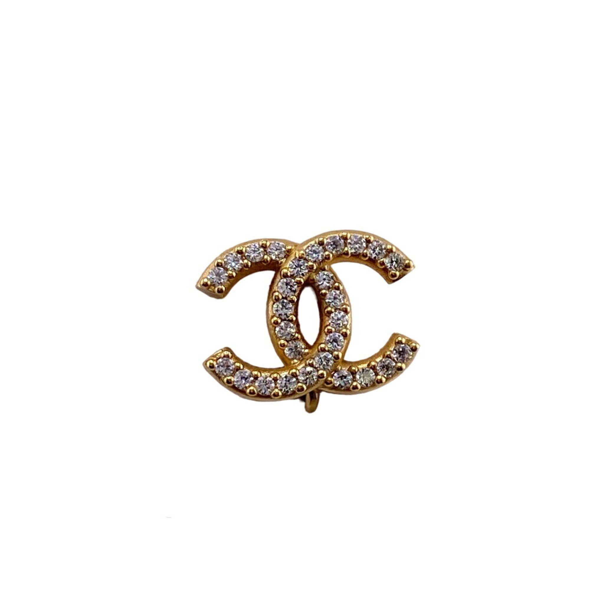 CHANEL Coco Mark A20A Rhinestone Earrings Gold Women's