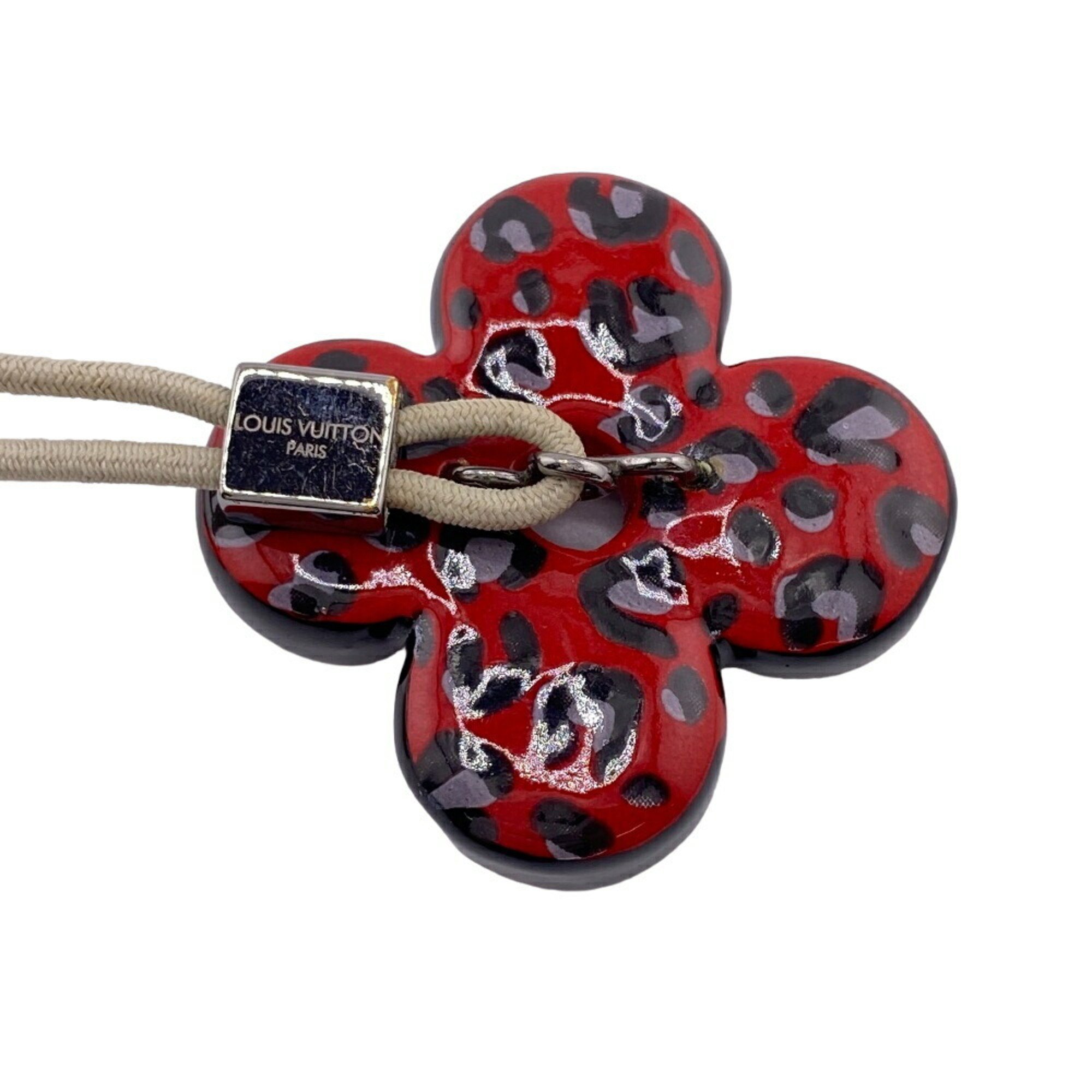 LOUIS VUITTON Louis Vuitton Hair Tie Cloisonne Monogram Leopard Red Women's