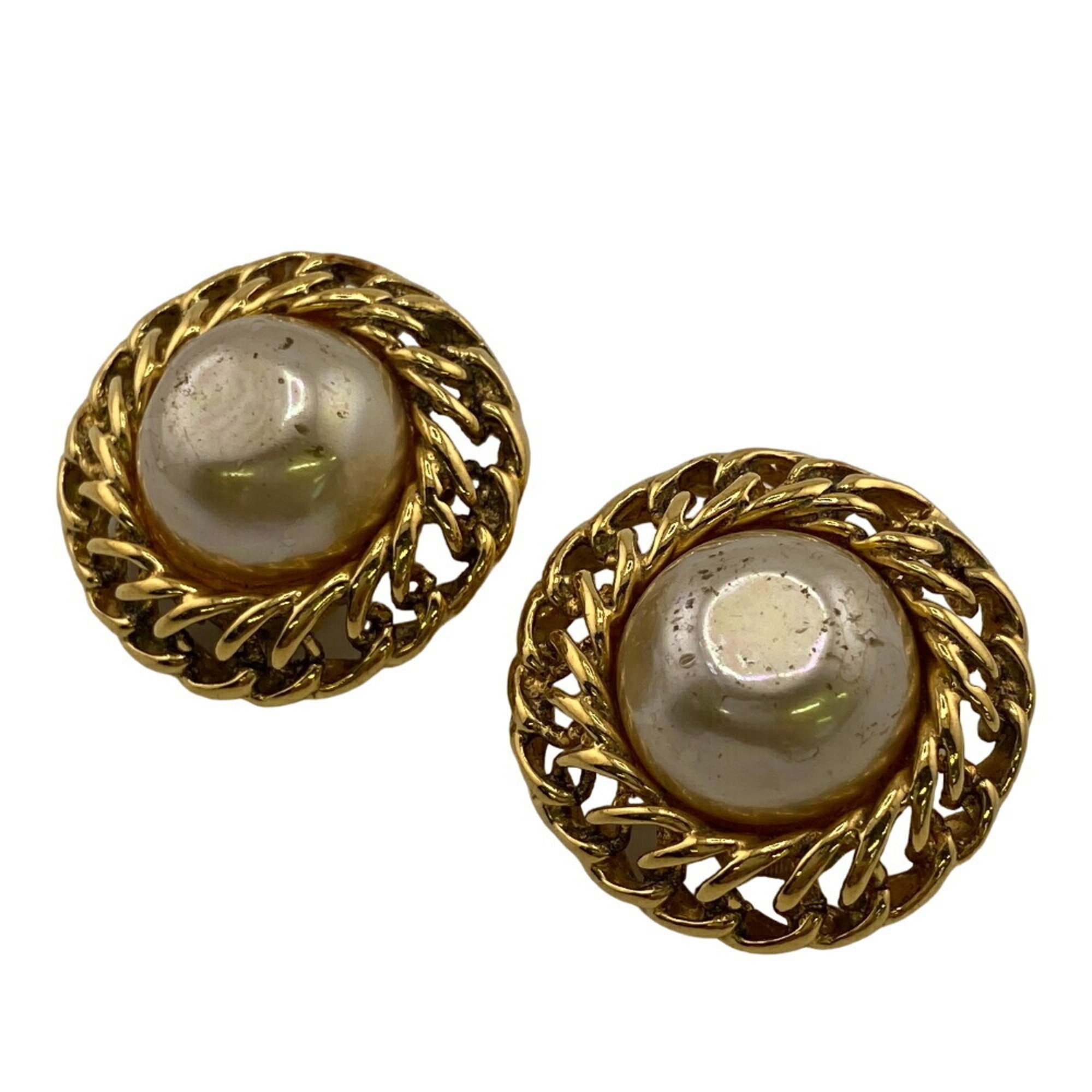 CHANEL Chanel fake pearl earrings gold ladies