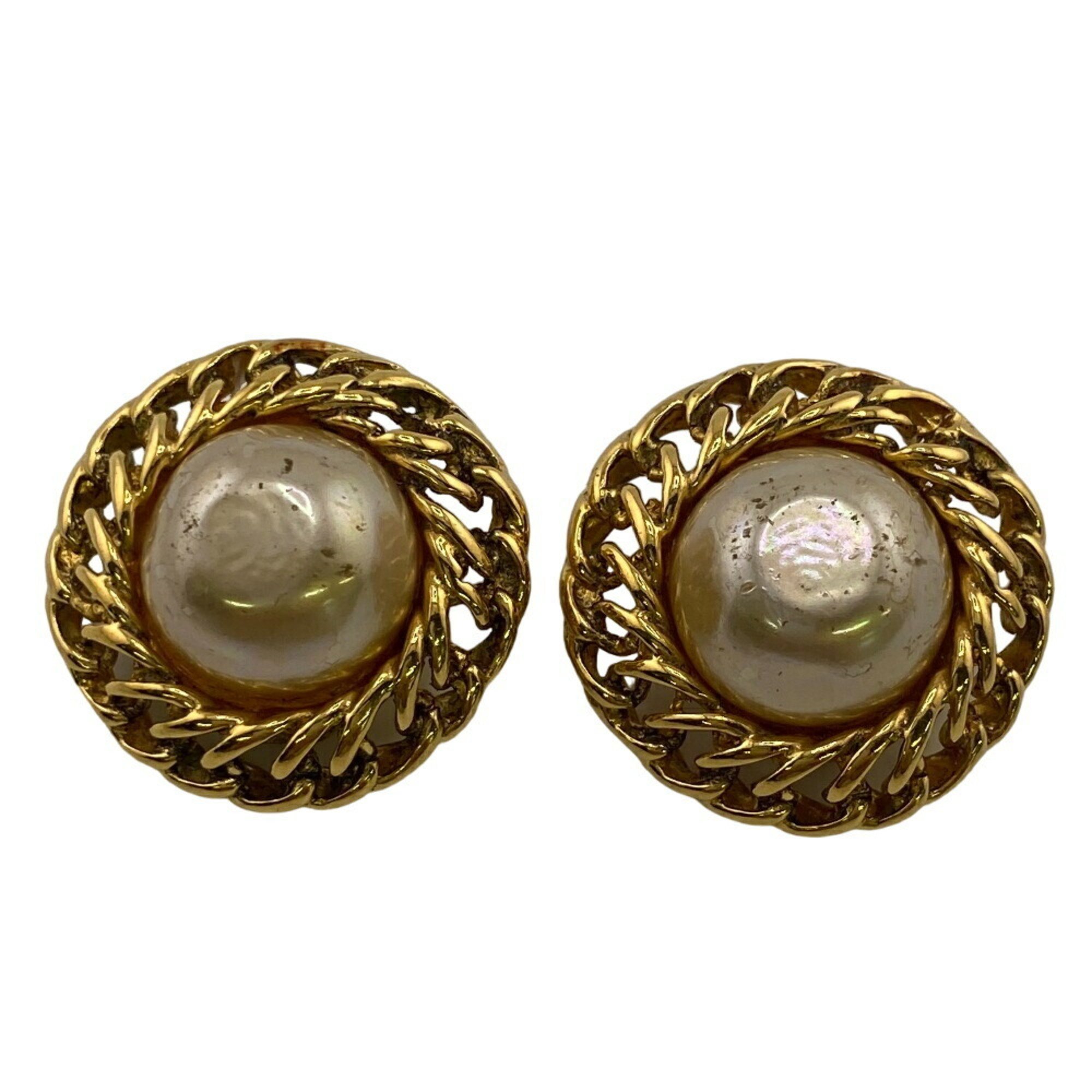 CHANEL Chanel fake pearl earrings gold ladies