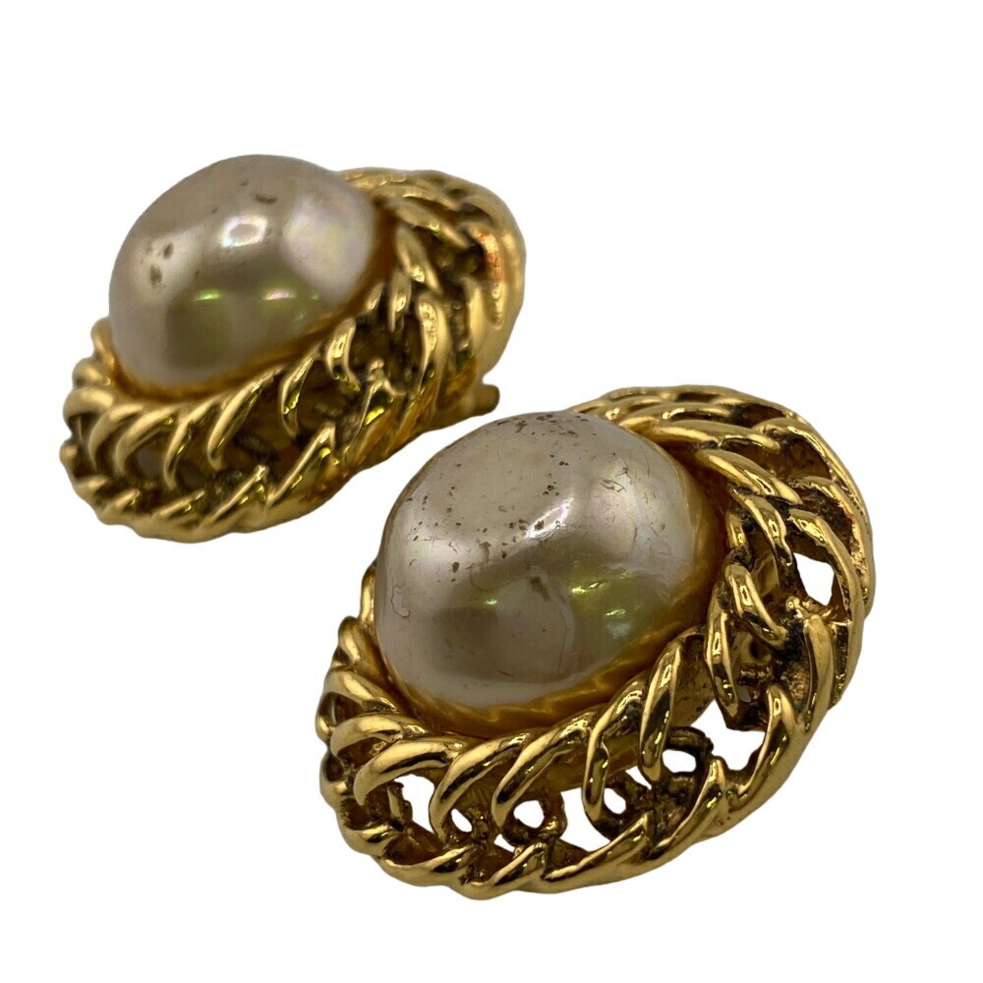 CHANEL Chanel fake pearl earrings gold ladies