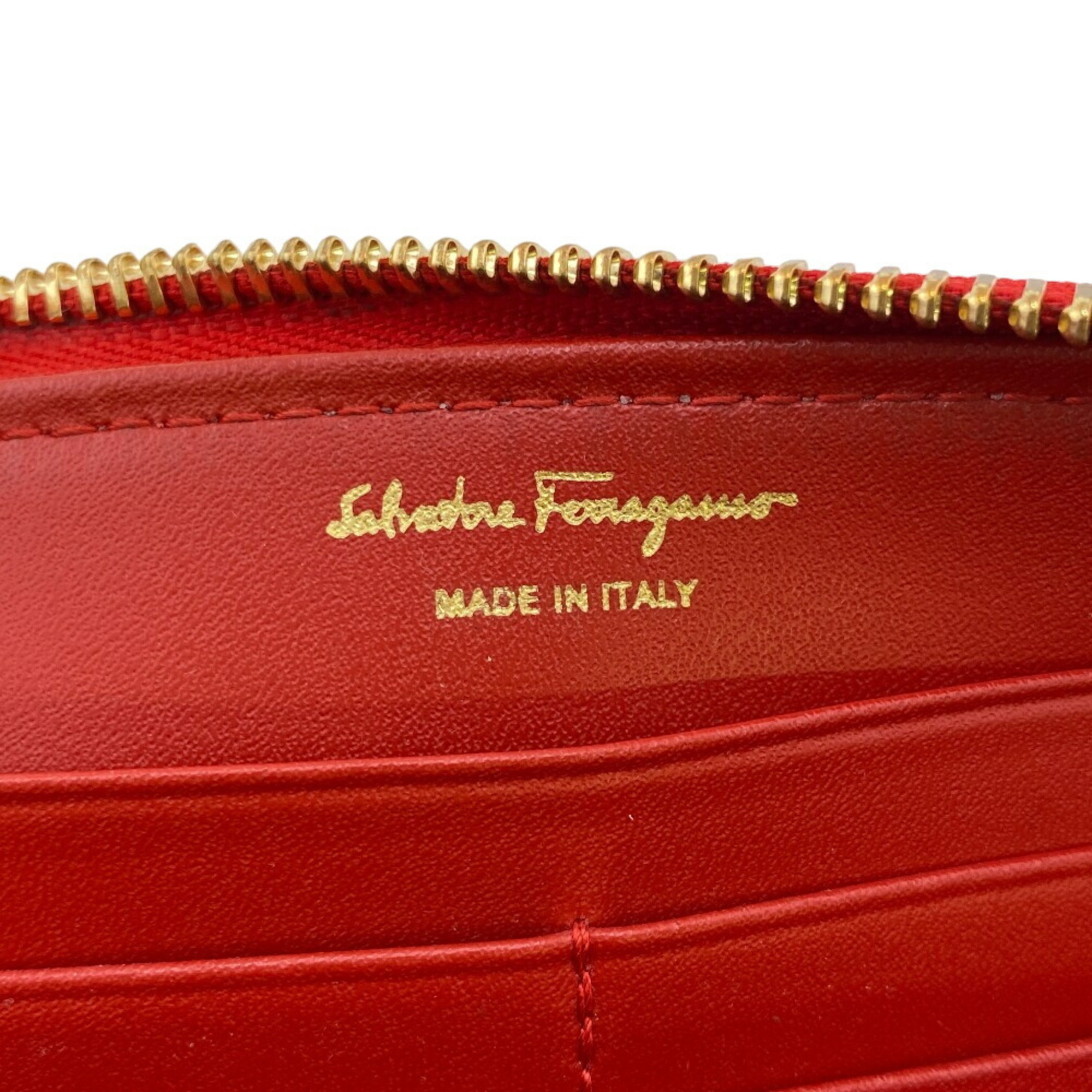 Salvatore Ferragamo Gancini Round Long Wallet Red Women's