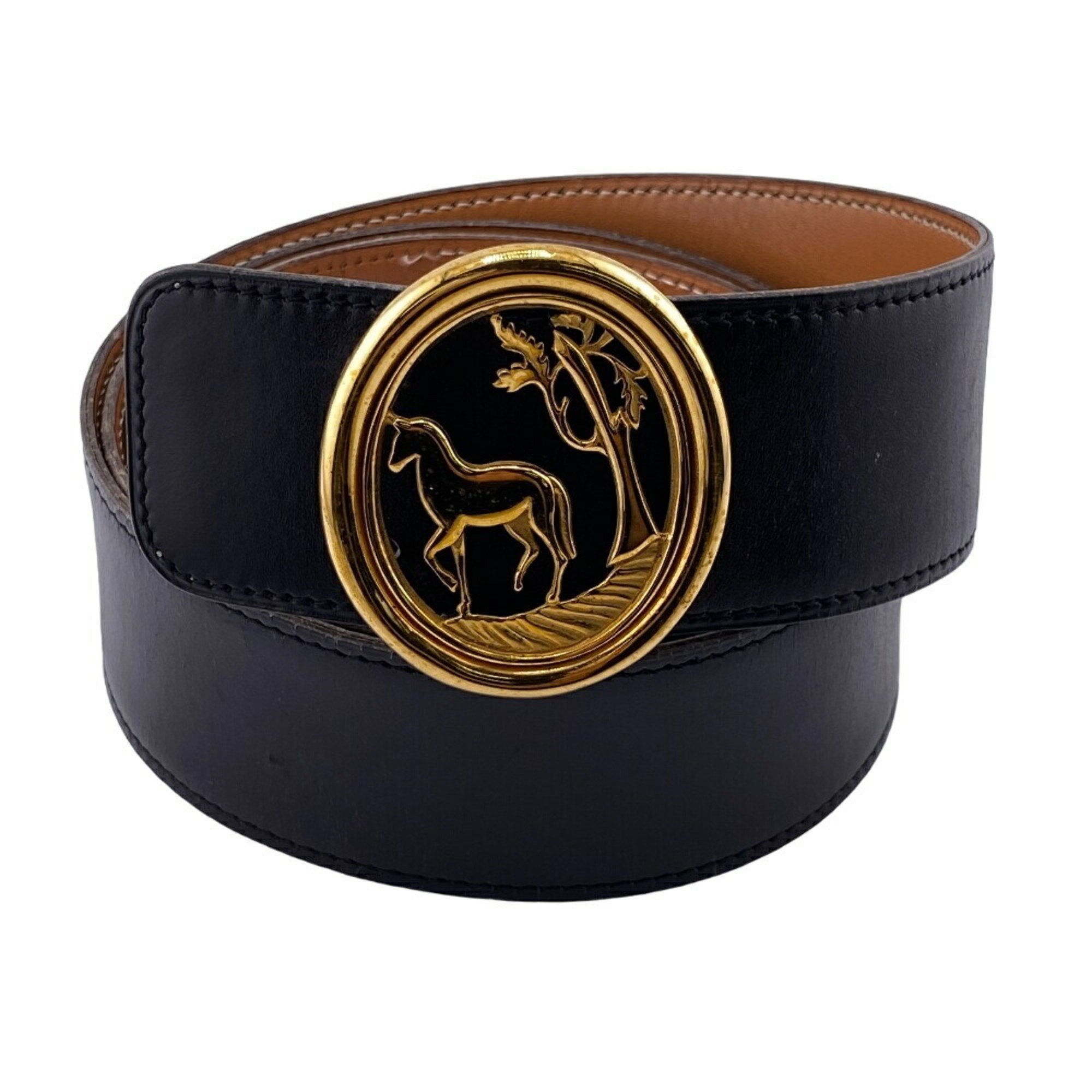 HERMES Horse Buckle Belt Black Unisex