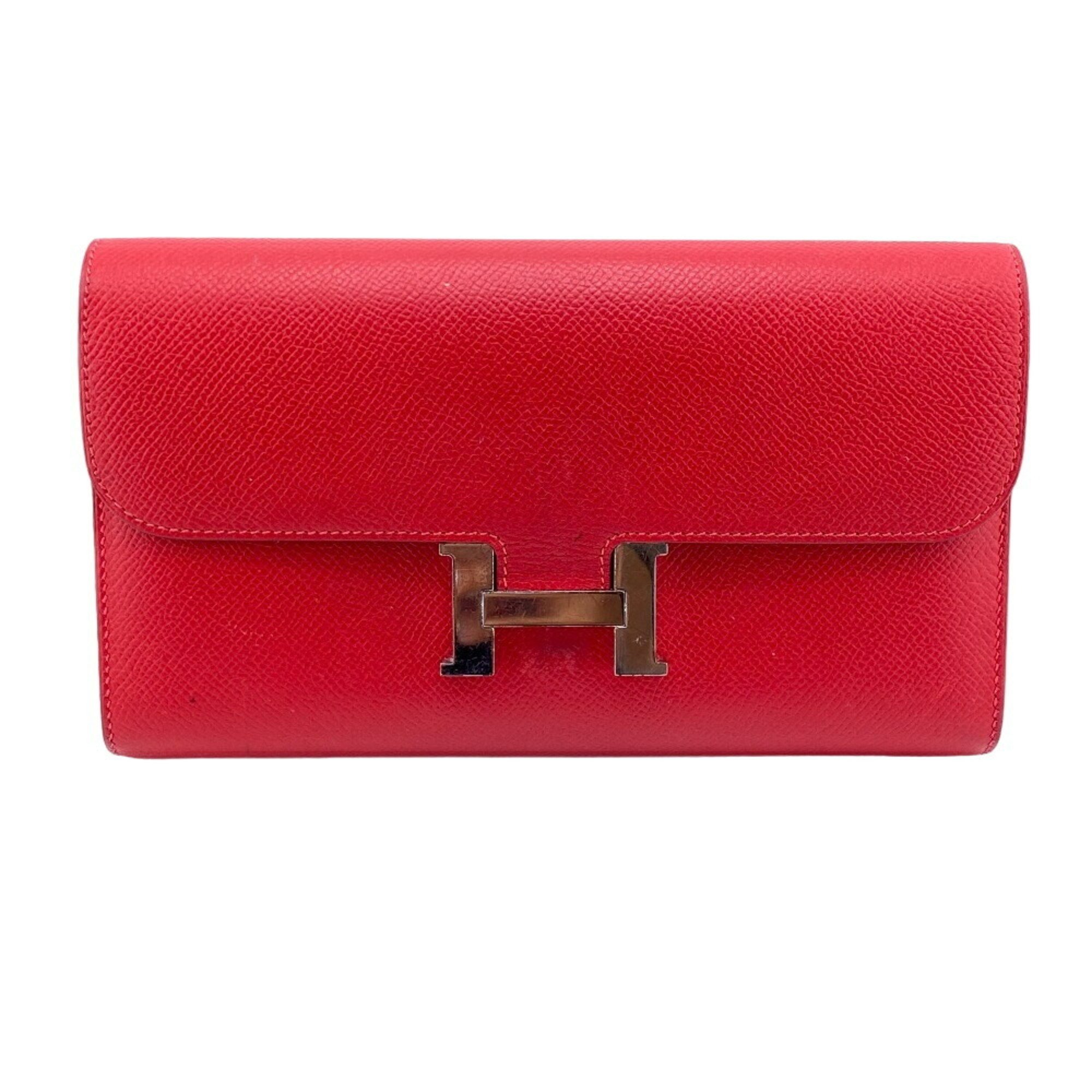 HERMES Constance Long Wallet Red Women's