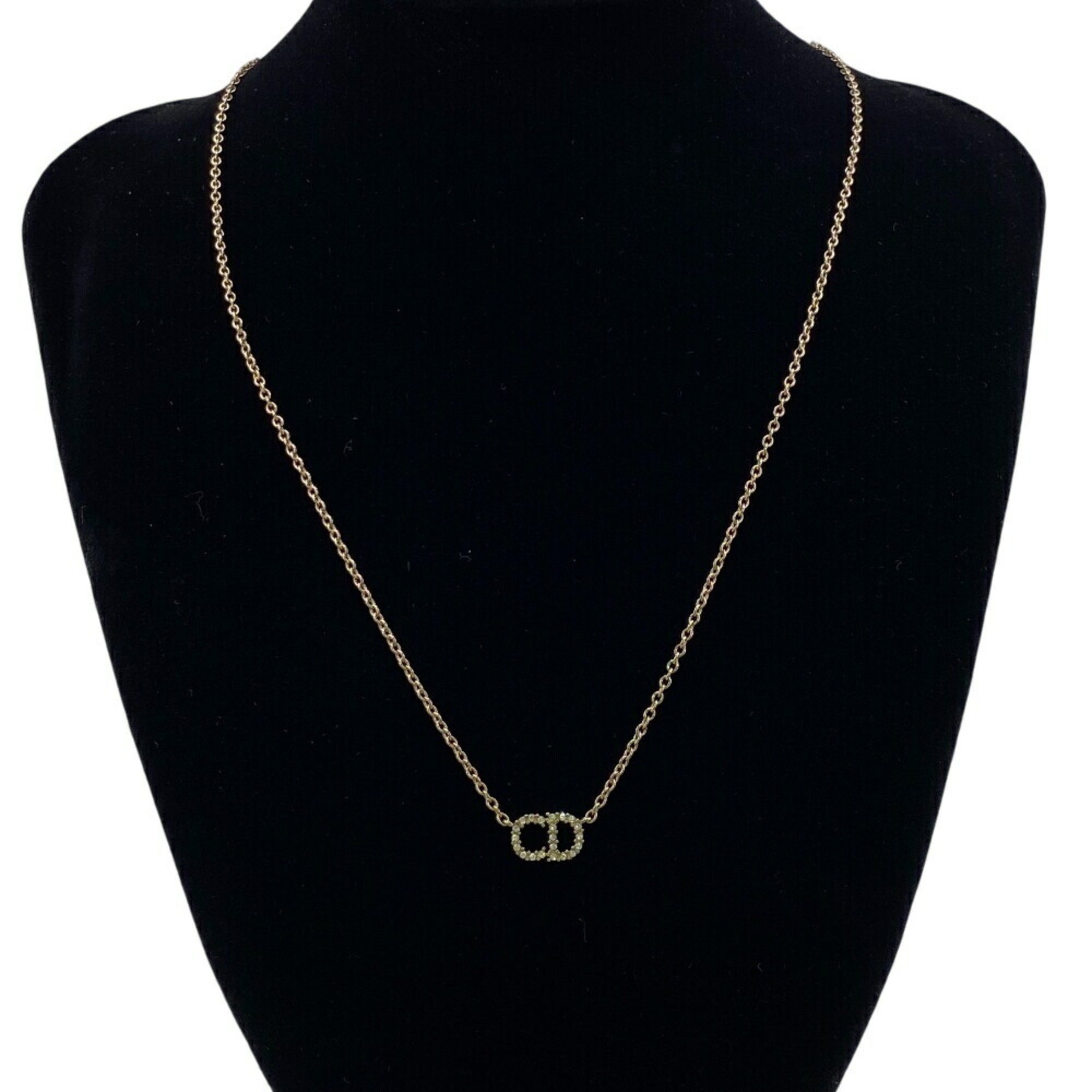 Christian Dior CD Rhinestone Necklace Gold Women's