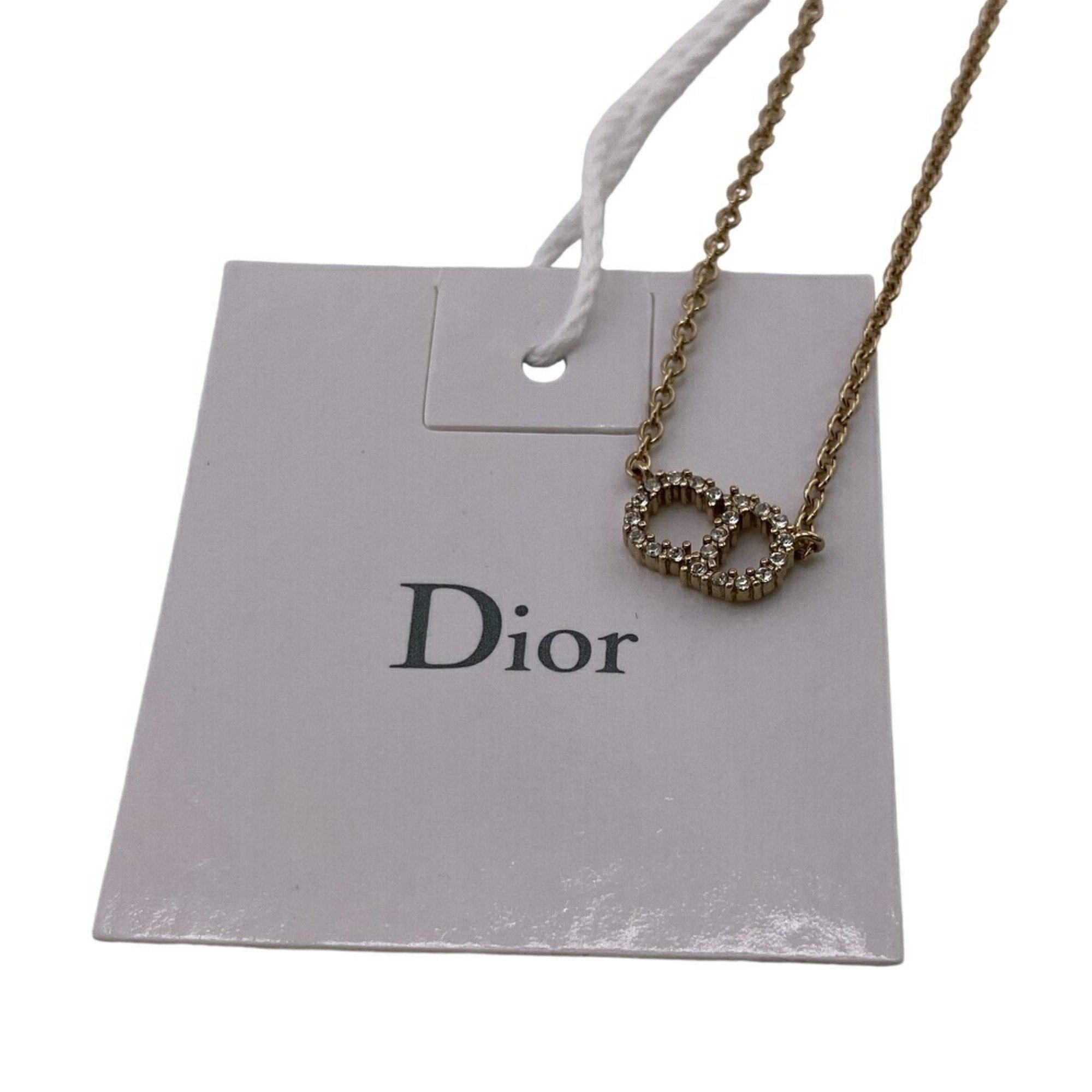 Christian Dior CD Rhinestone Necklace Gold Women's