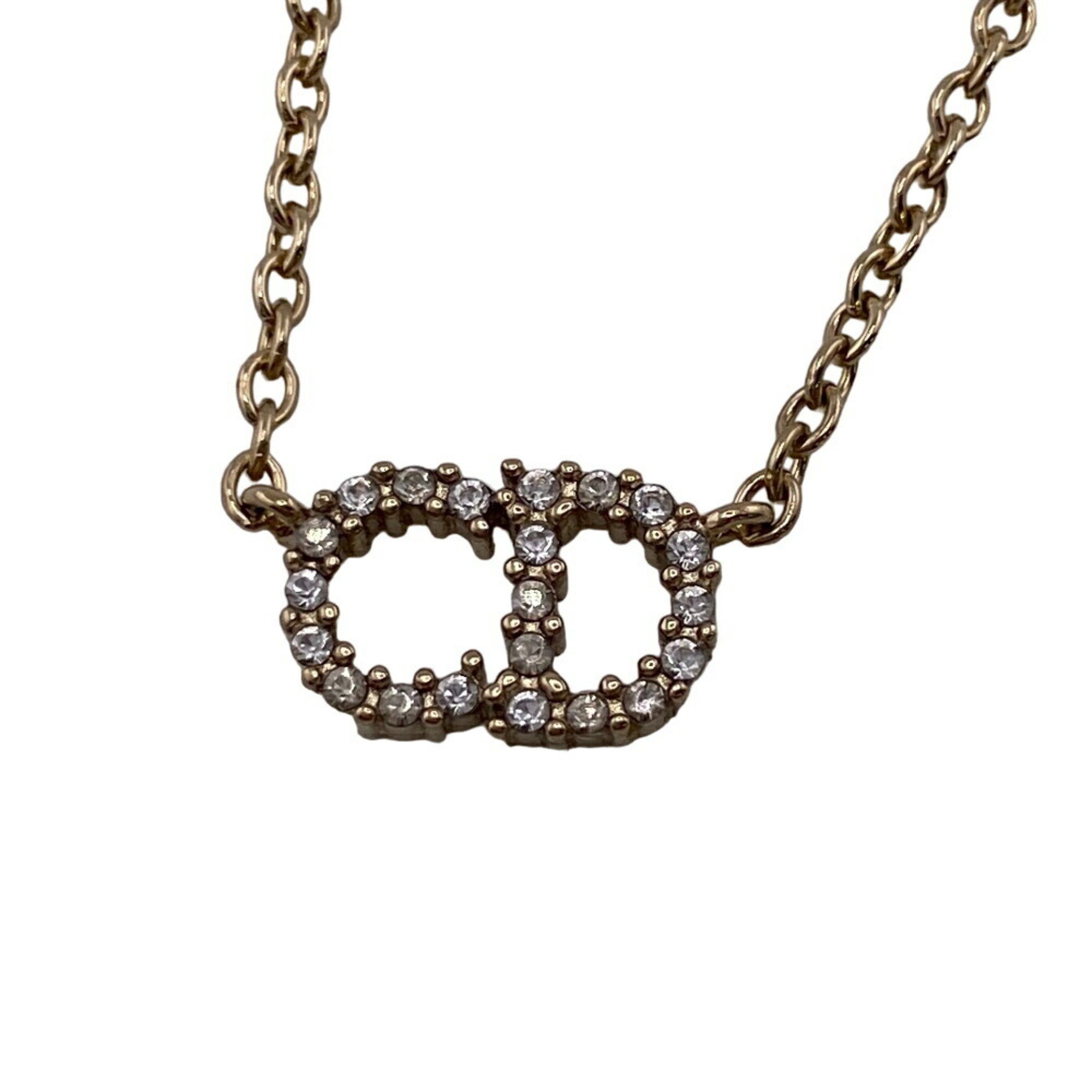 Christian Dior CD Rhinestone Necklace Gold Women's