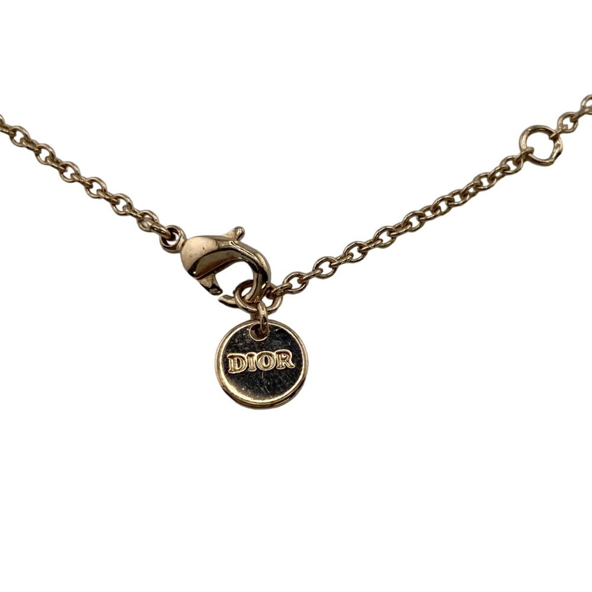 Christian Dior CD Rhinestone Necklace Gold Women's