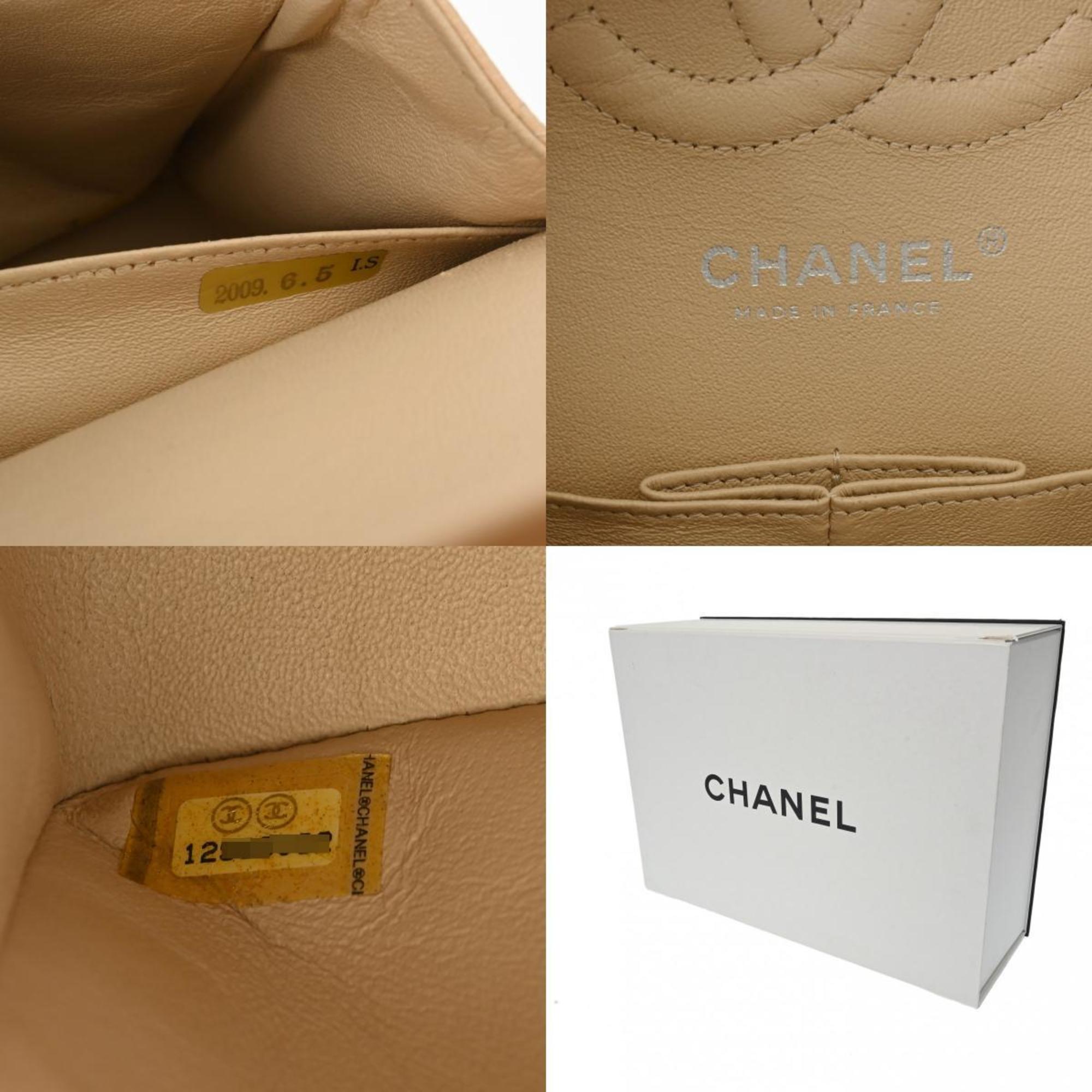 CHANEL Chanel Matelasse Chain Shoulder Double Flap 25cm Beige A01112 Women's Caviar Skin Bag