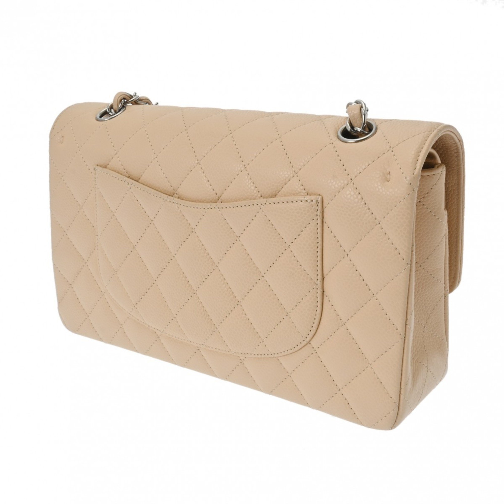 CHANEL Chanel Matelasse Chain Shoulder Double Flap 25cm Beige A01112 Women's Caviar Skin Bag