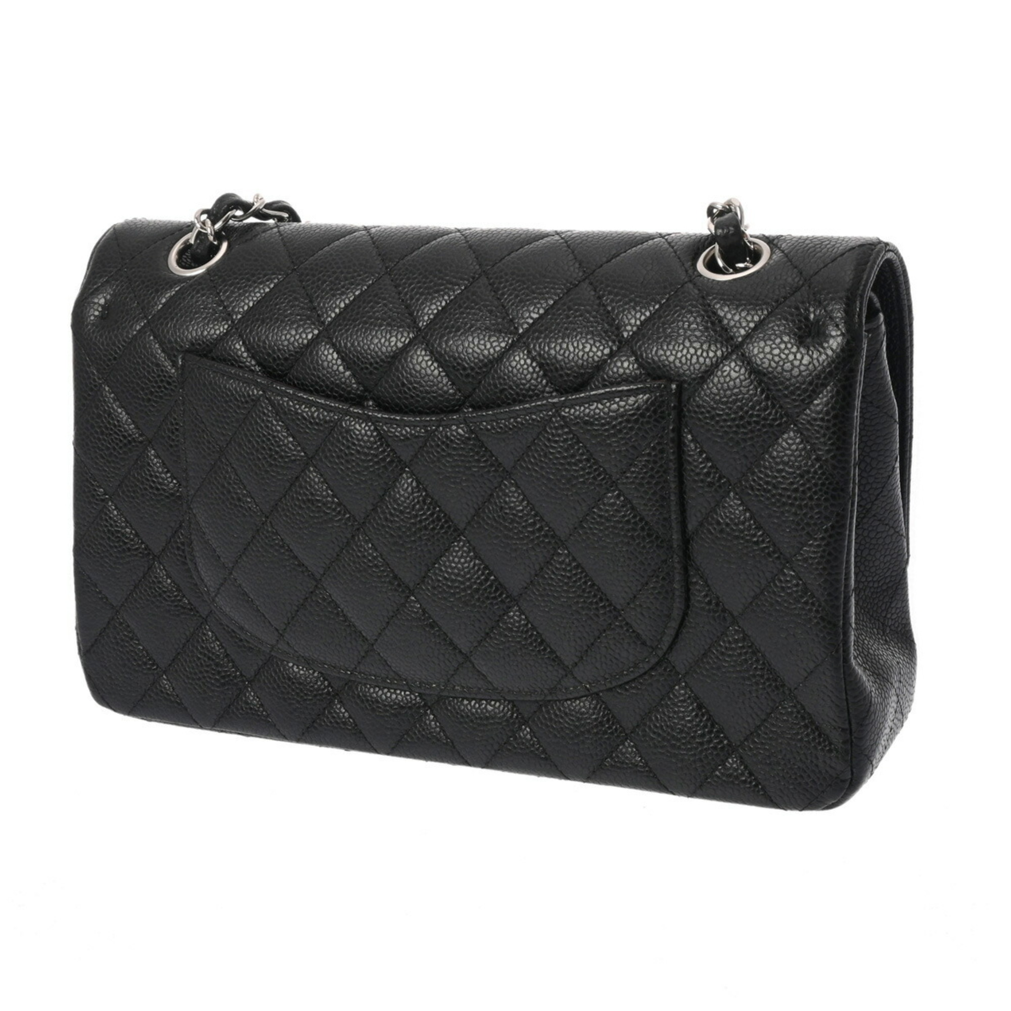 CHANEL Chanel Matelasse Chain Shoulder Double Flap 25cm Black A01112 Women's Caviar Skin Bag