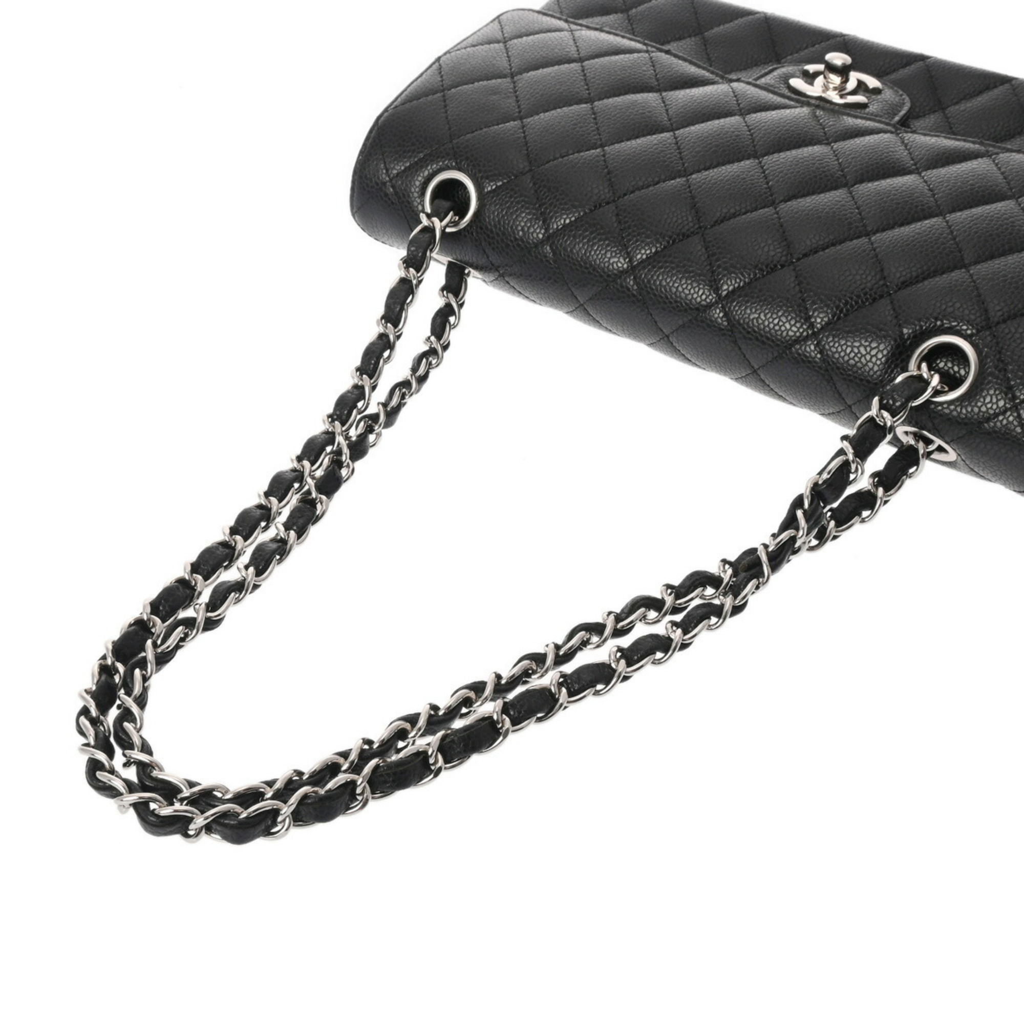 CHANEL Chanel Matelasse Chain Shoulder Double Flap 25cm Black A01112 Women's Caviar Skin Bag