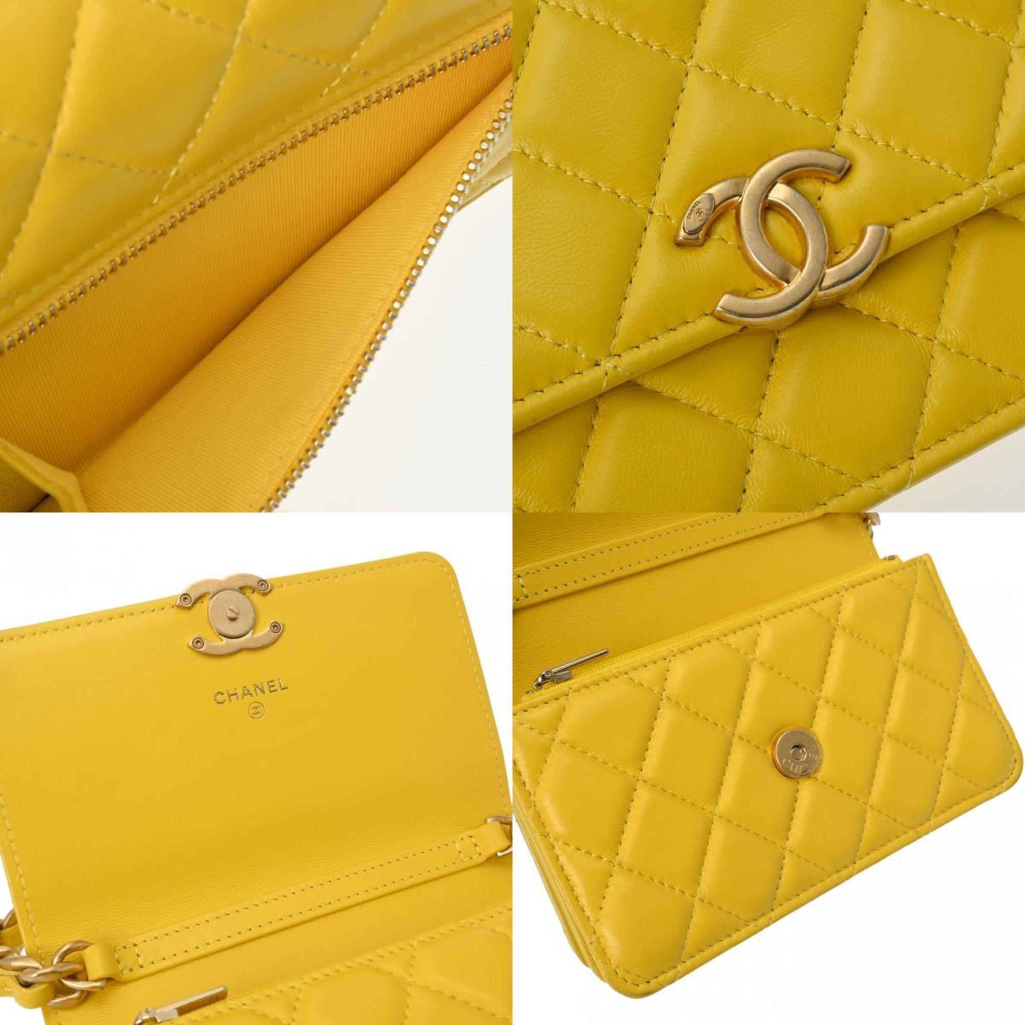 CHANEL Chanel Matelasse Classic Chain Wallet Yellow AP2733 Women's Lambskin Shoulder Bag