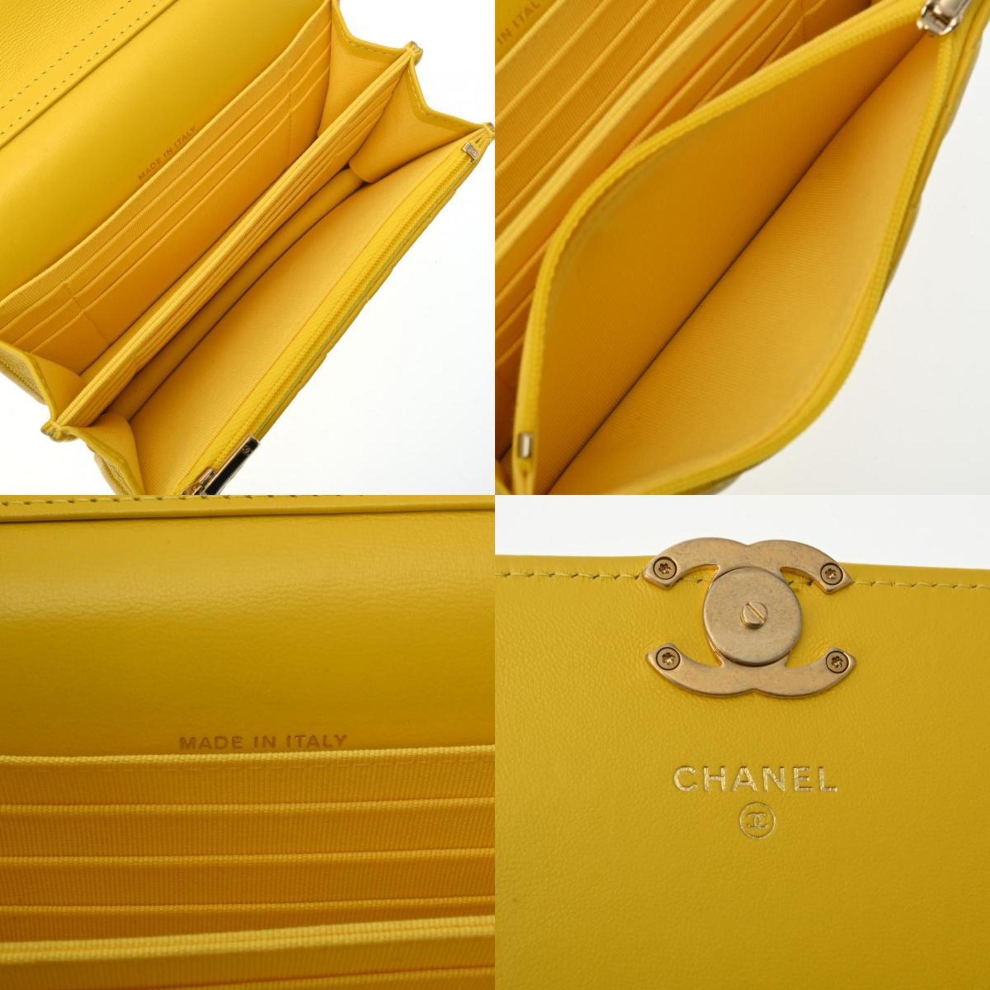 CHANEL Chanel Matelasse Classic Chain Wallet Yellow AP2733 Women's Lambskin Shoulder Bag