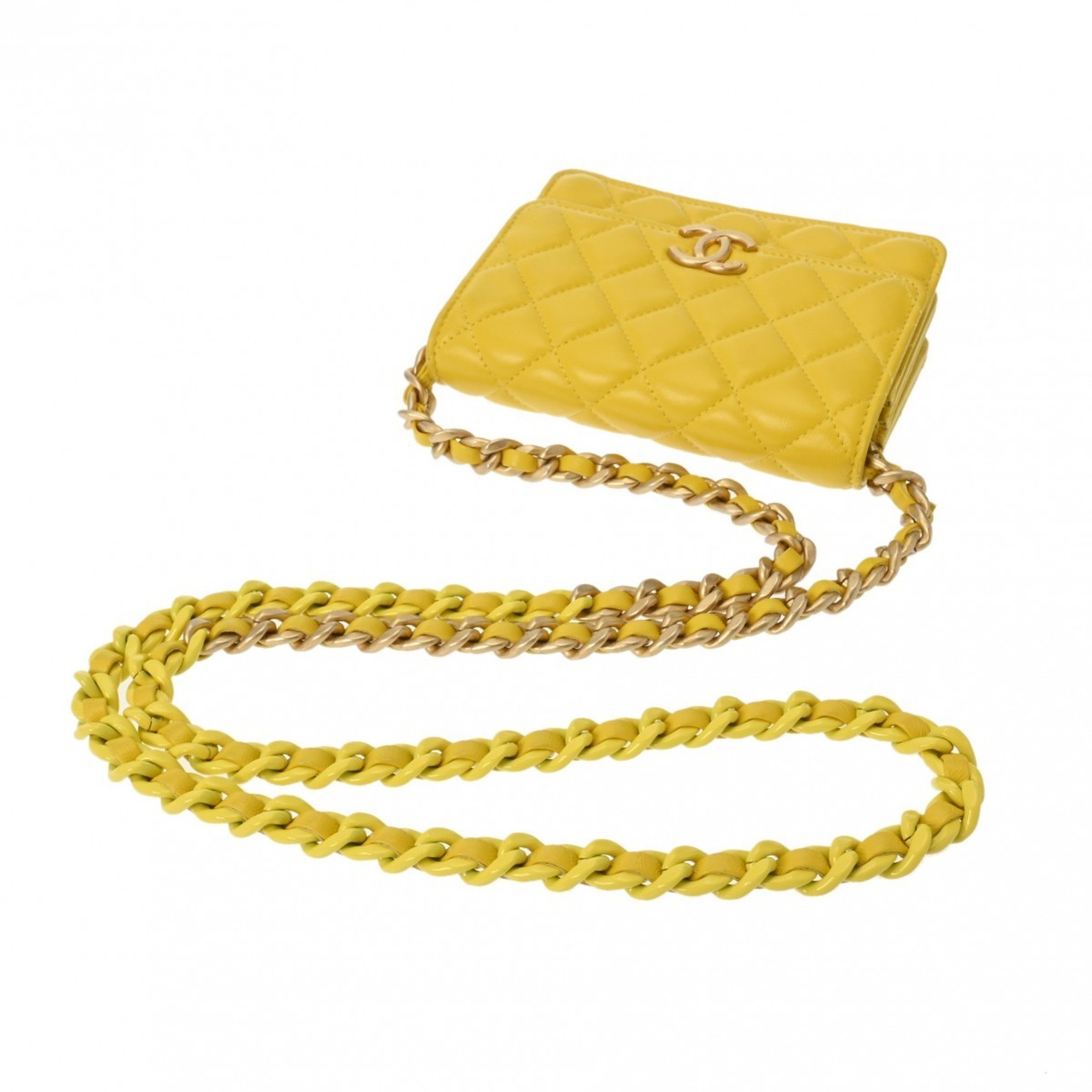 CHANEL Chanel Matelasse Classic Chain Wallet Yellow AP2733 Women's Lambskin Shoulder Bag