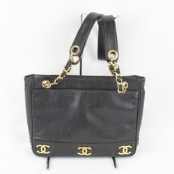 CHANEL Triple Coco Shoulder Bag Leather Black Women's