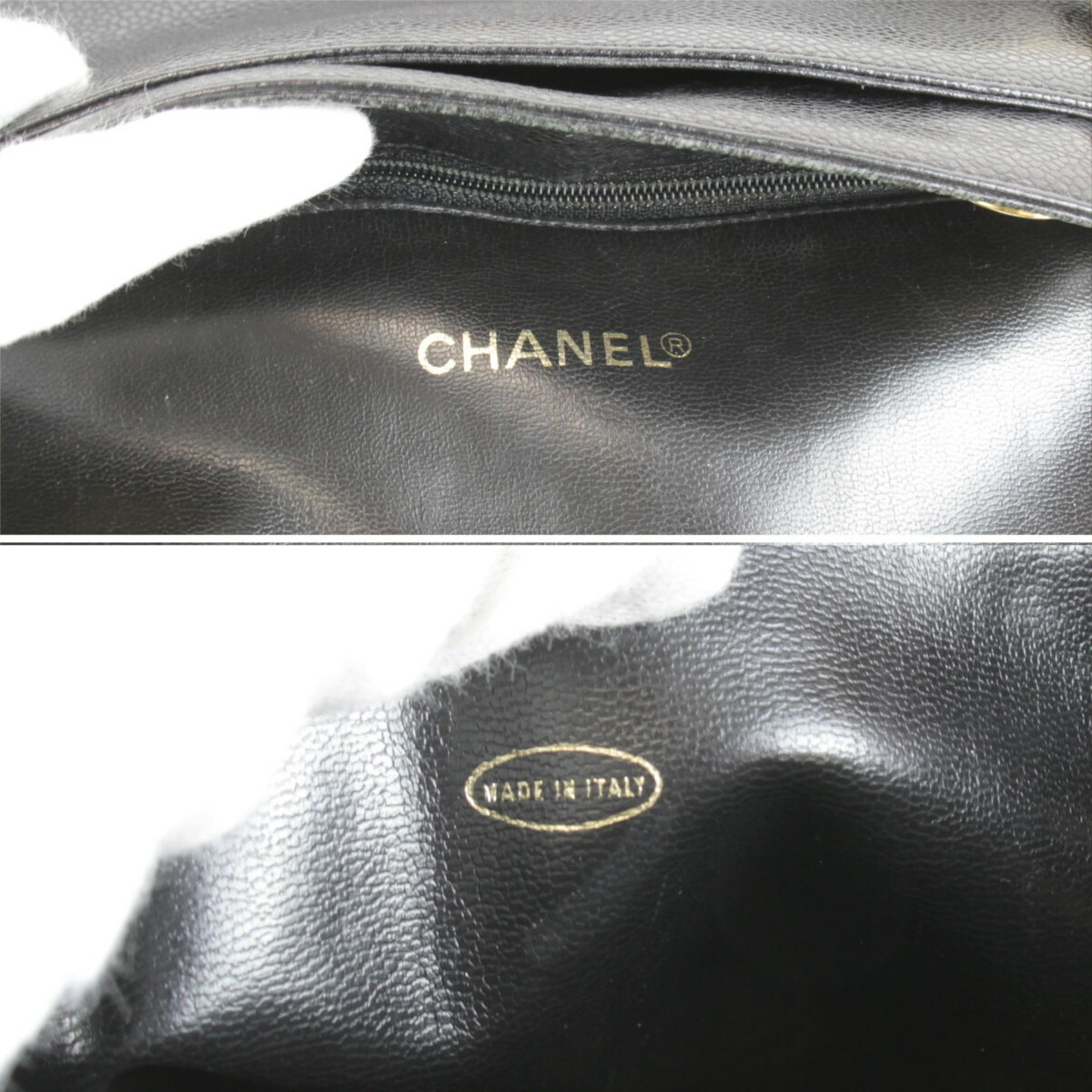 CHANEL Triple Coco Shoulder Bag Leather Black Women's