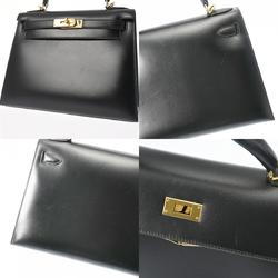 HERMES Kelly 28 Outer Stitching Black D Stamp (around 2000) Women's Box Calf Handbag