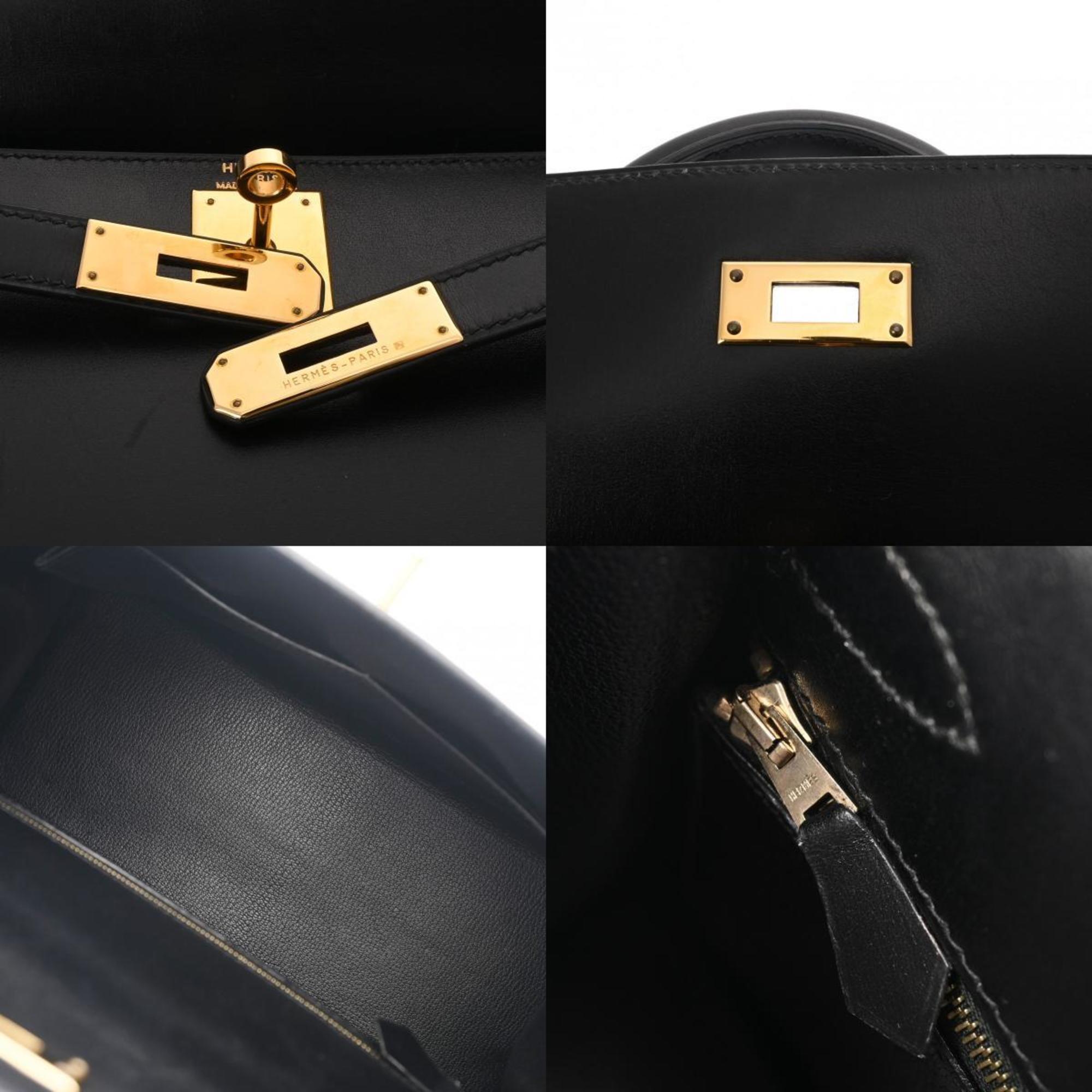 HERMES Kelly 28 Outer Stitching Black D Stamp (around 2000) Women's Box Calf Handbag