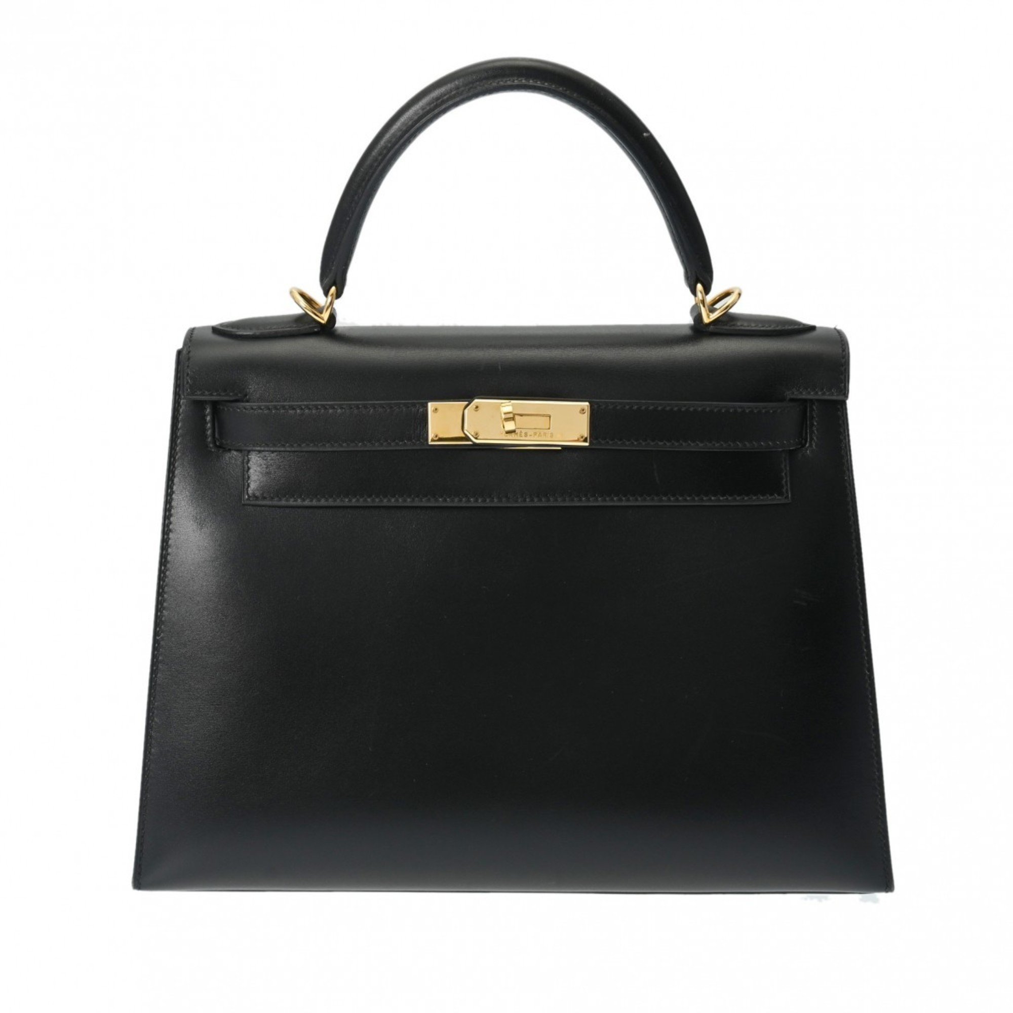 HERMES Kelly 28 Outer Stitching Black D Stamp (around 2000) Women's Box Calf Handbag