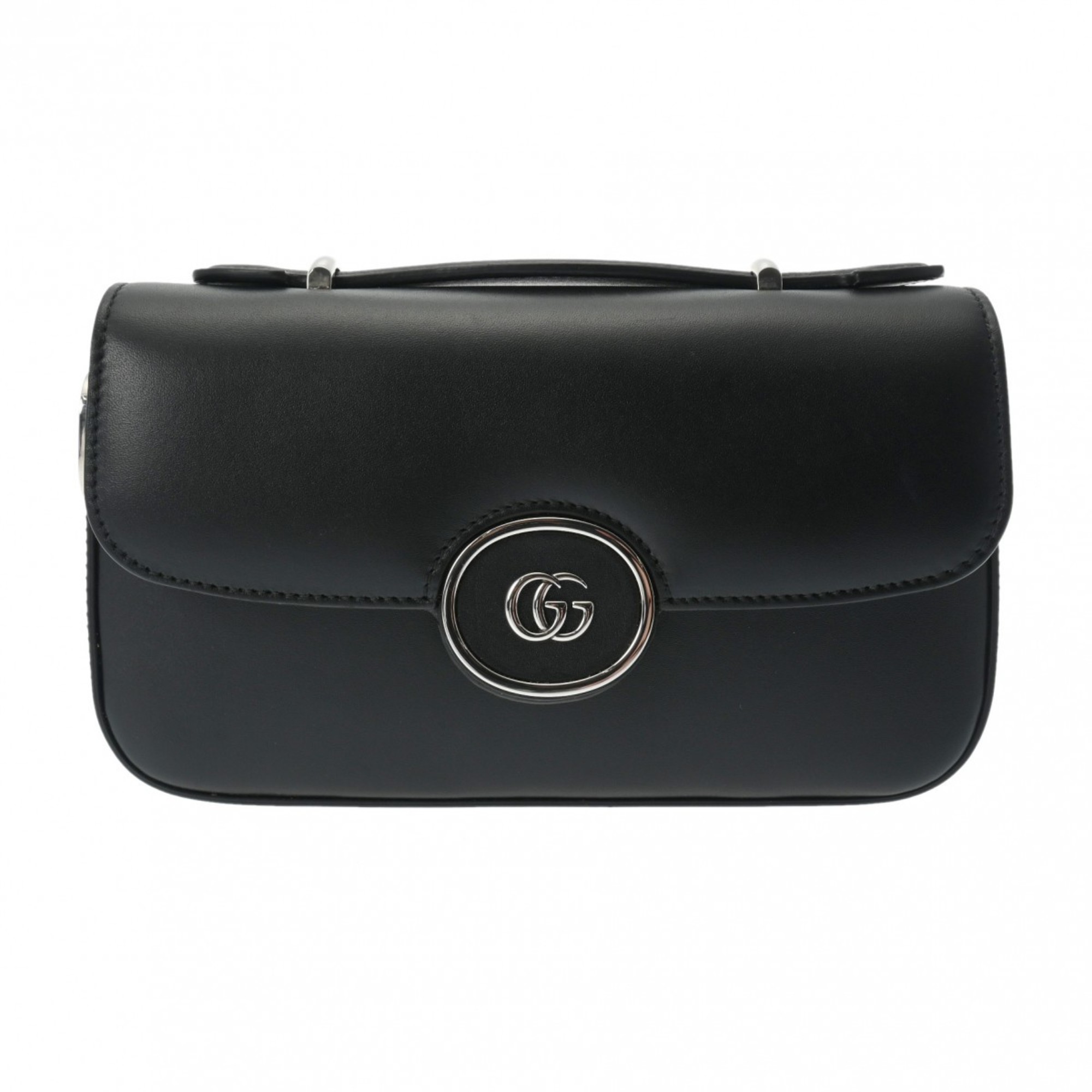 GUCCI Double G Shoulder Bag Black 739722 Women's Leather