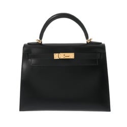 HERMES Kelly 28 Outer Stitching Black D Stamp (around 2000) Women's Box Calf Handbag