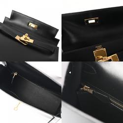 HERMES Kelly 28 Outer Stitching Black D Stamp (around 2000) Women's Box Calf Handbag