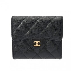 CHANEL Classic Small Flap Wallet Black Women's Caviar Skin Tri-fold