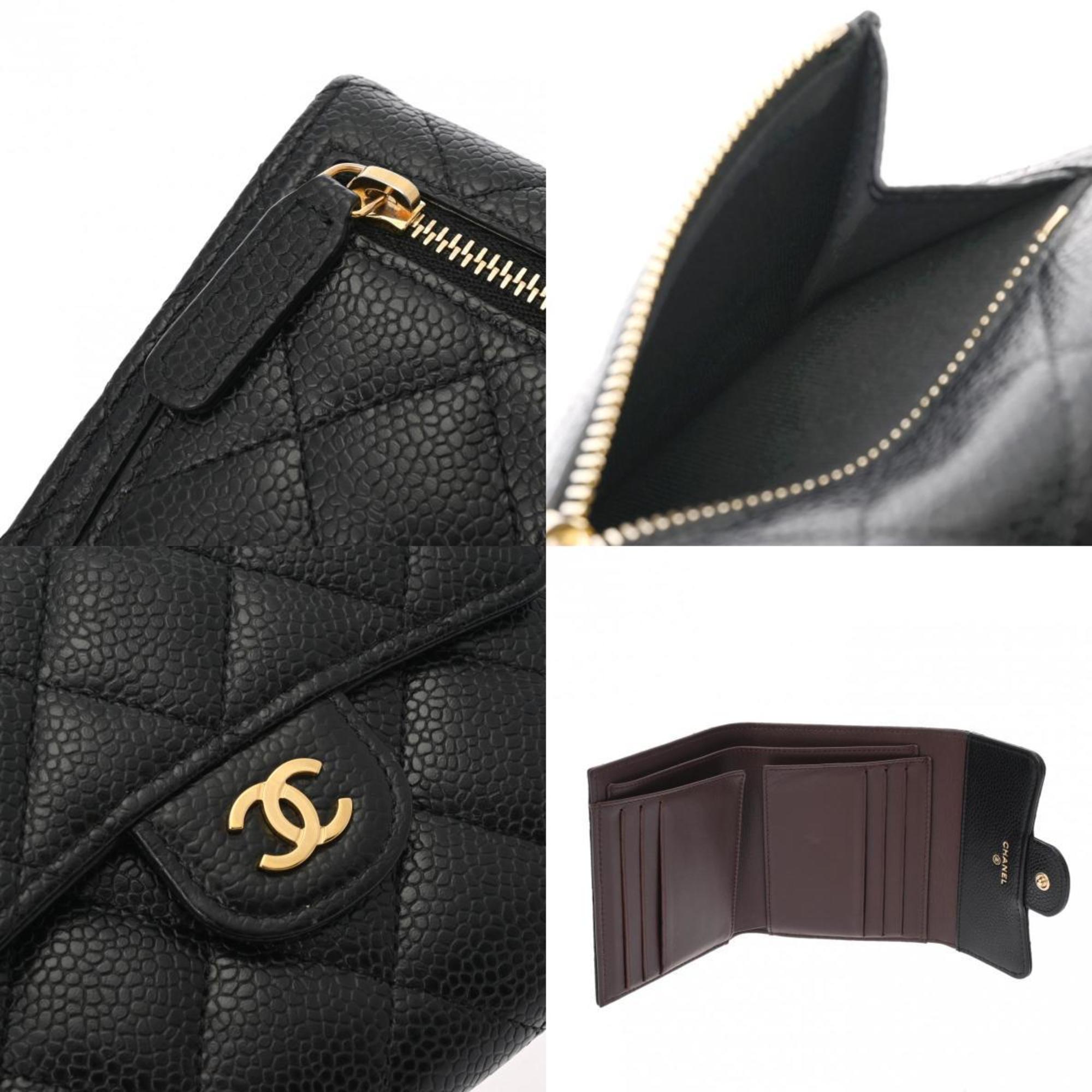 CHANEL Classic Small Flap Wallet Black Women's Caviar Skin Tri-fold