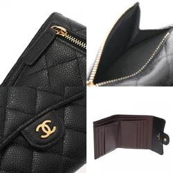 CHANEL Classic Small Flap Wallet Black Women's Caviar Skin Tri-fold