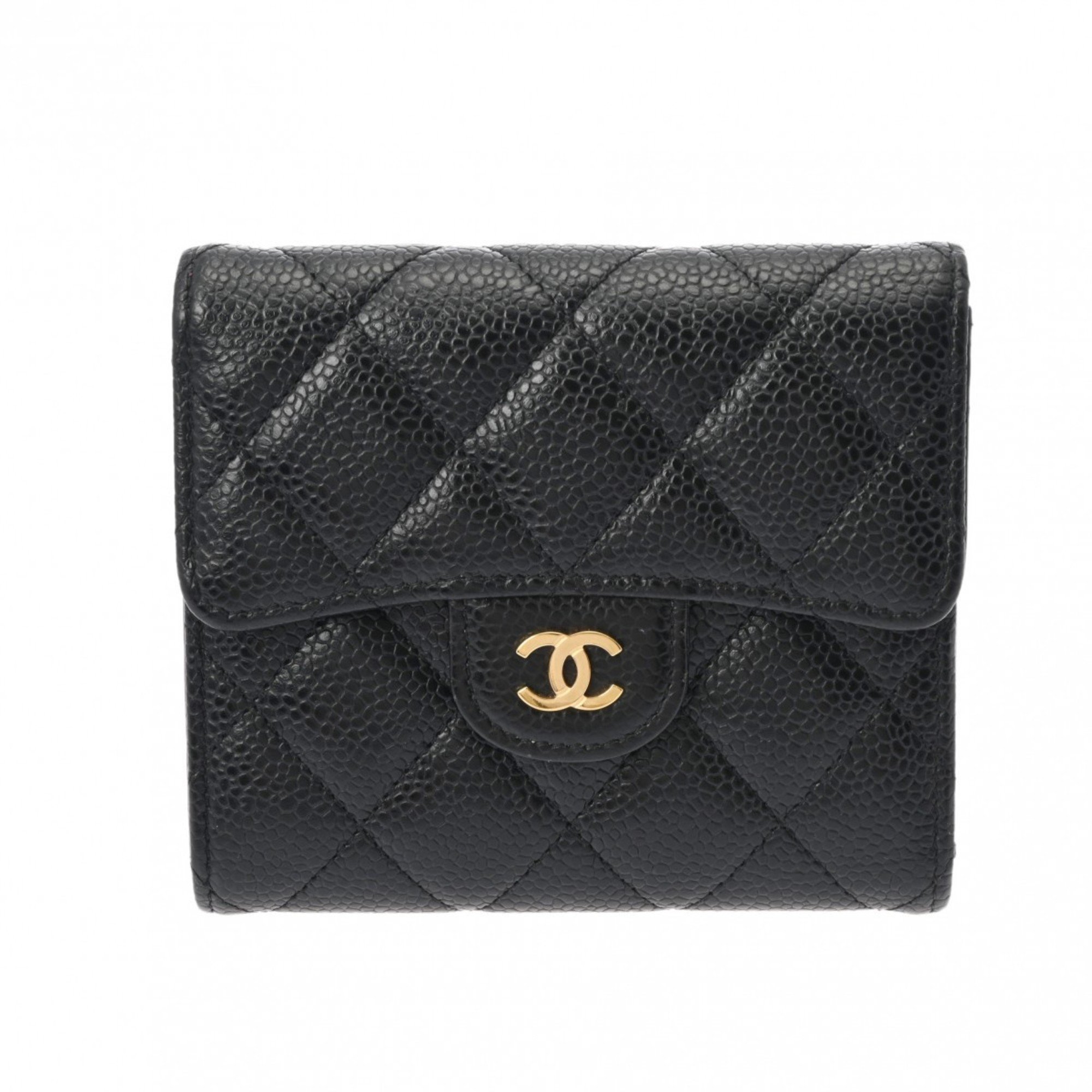 CHANEL Classic Small Flap Wallet Black Women's Caviar Skin Tri-fold