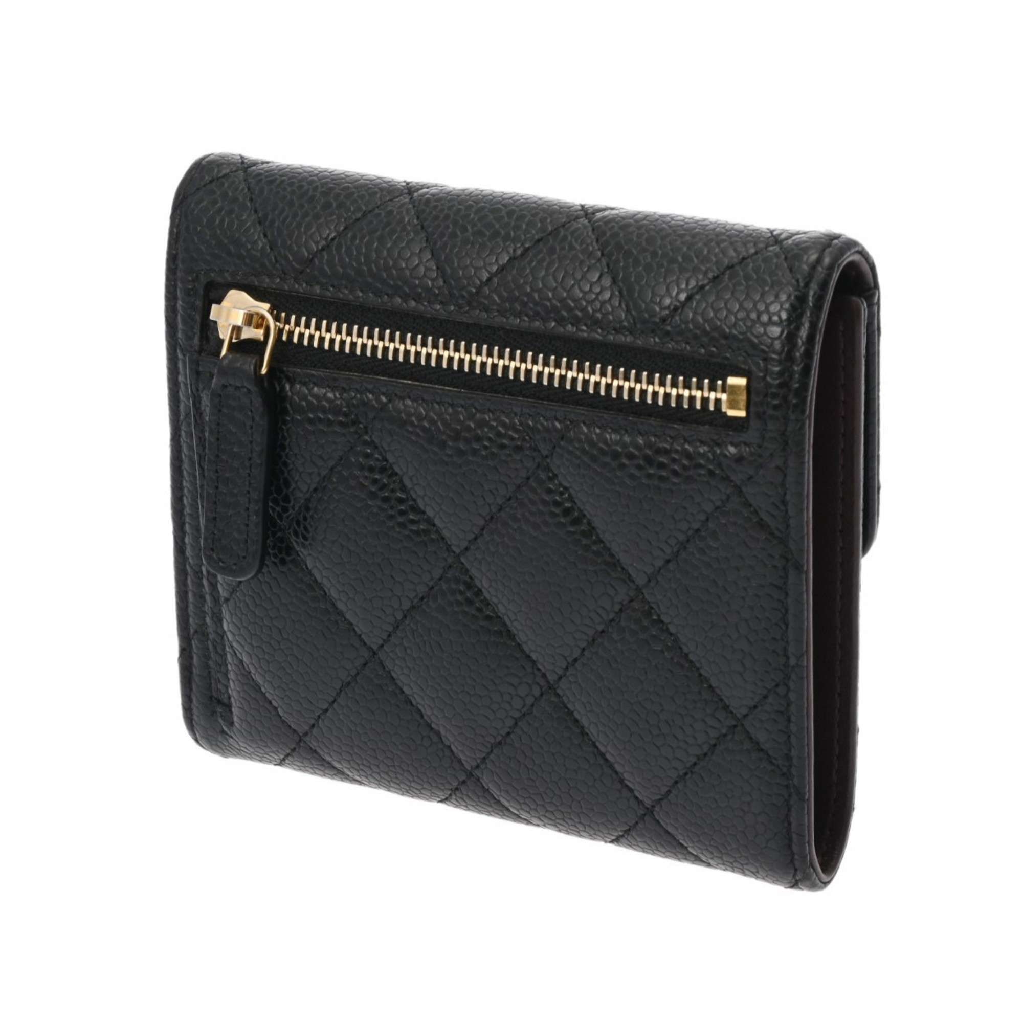 CHANEL Classic Small Flap Wallet Black Women's Caviar Skin Tri-fold