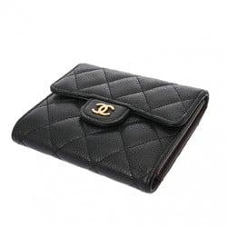 CHANEL Classic Small Flap Wallet Black Women's Caviar Skin Tri-fold